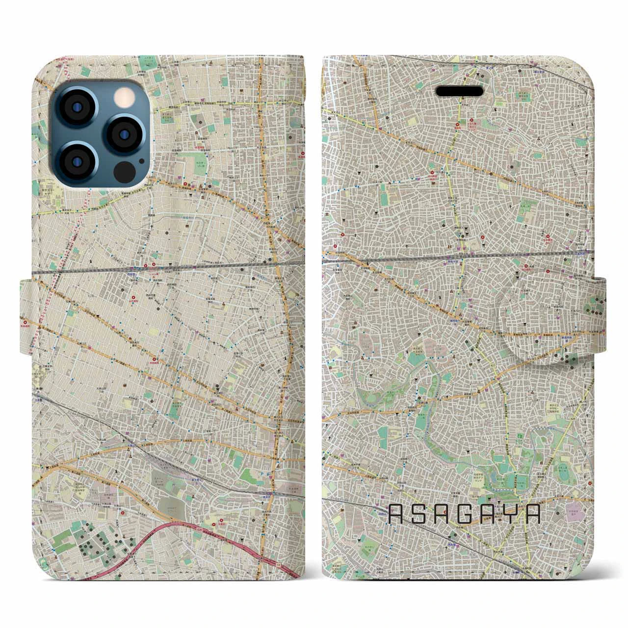 【阿佐ケ谷(東京都)】地図柄iPhoneケース(手帳タイプ)ナチュラル・iPhone 12 / 12 Pro 用