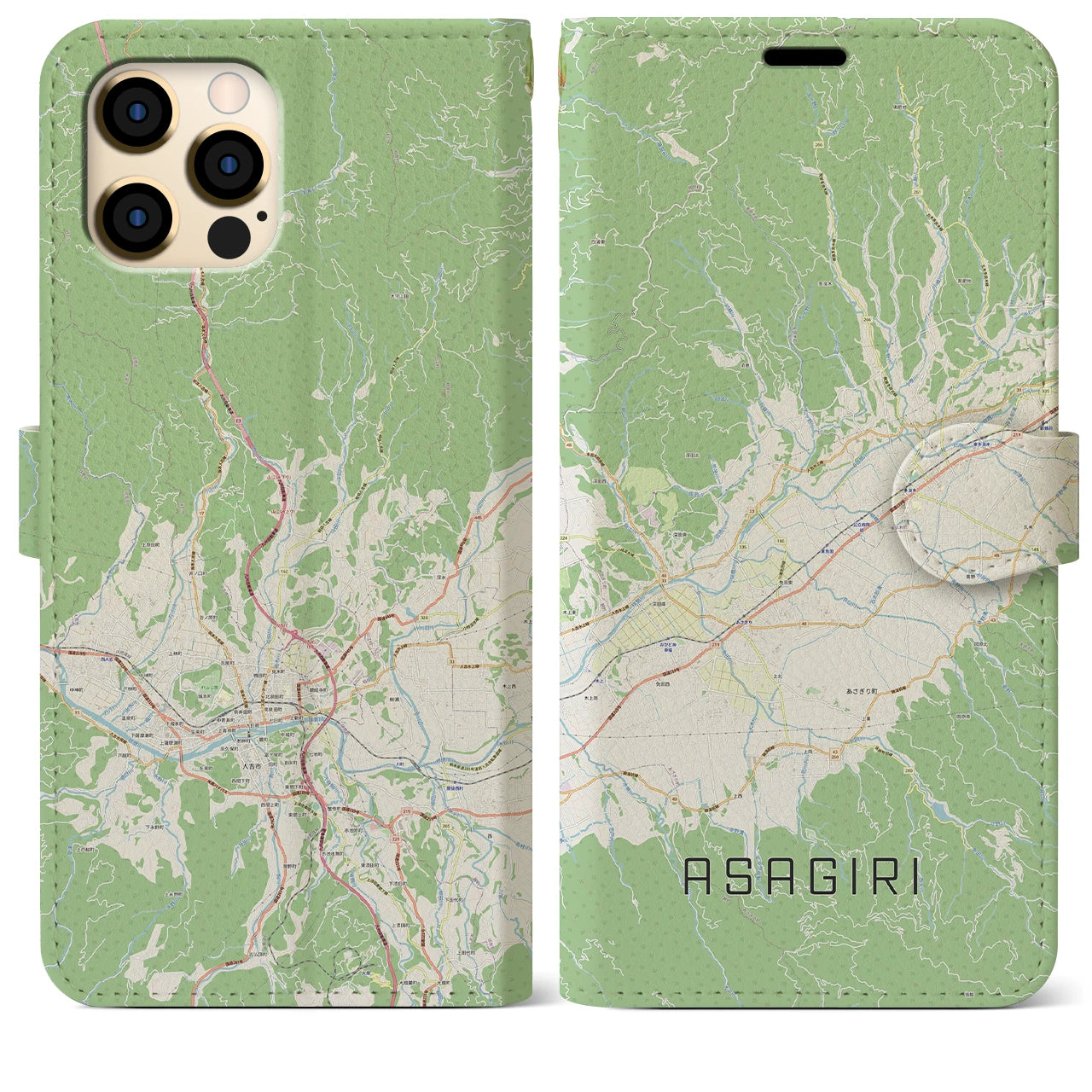 【あさぎり(熊本県)】地図柄iPhoneケース(手帳タイプ)ナチュラル・iPhone 12 Pro Max 用