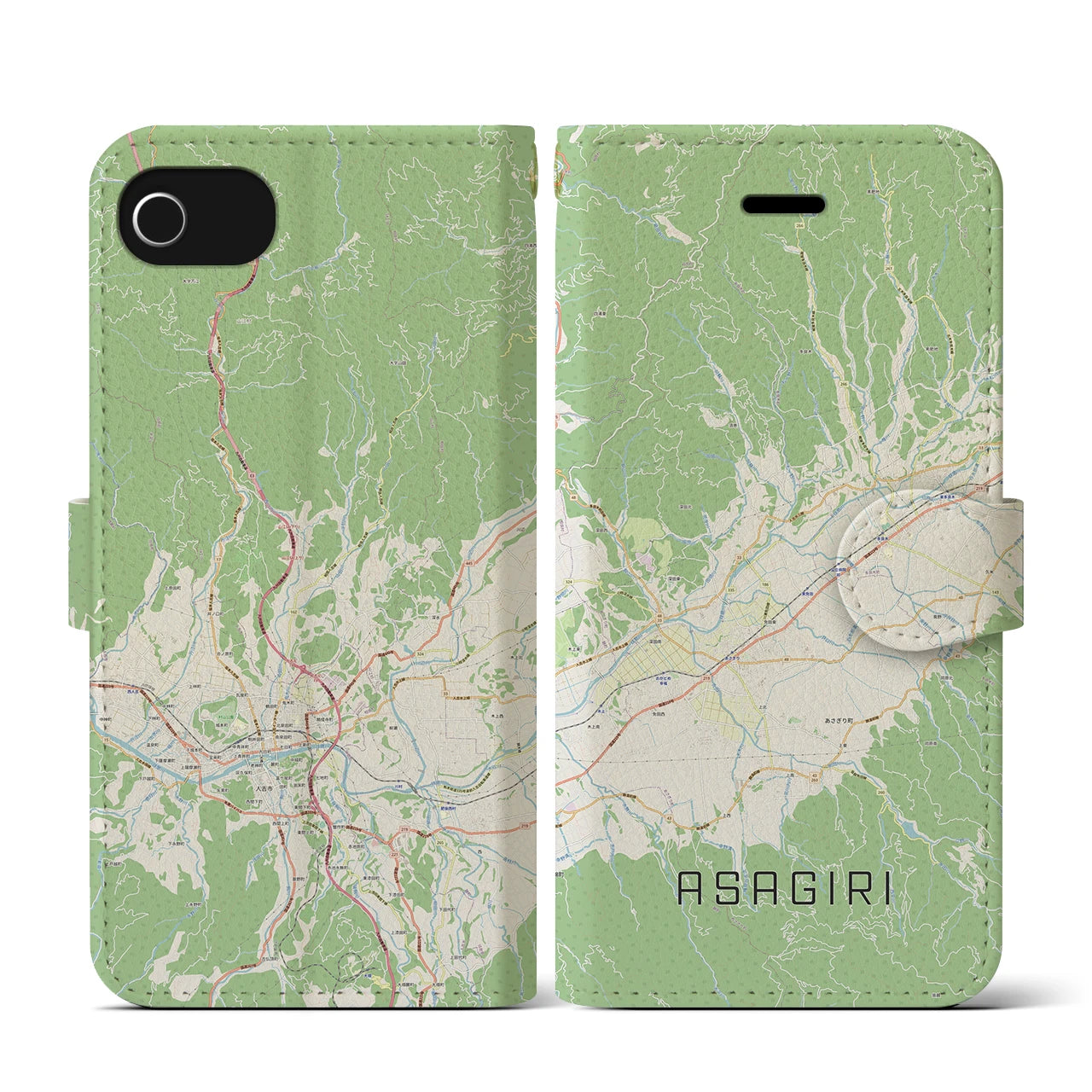 【あさぎり(熊本県)】地図柄iPhoneケース(手帳タイプ)ナチュラル・iPhone SE(第3 / 第2世代) / 8 / 7 / 6s / 6 用