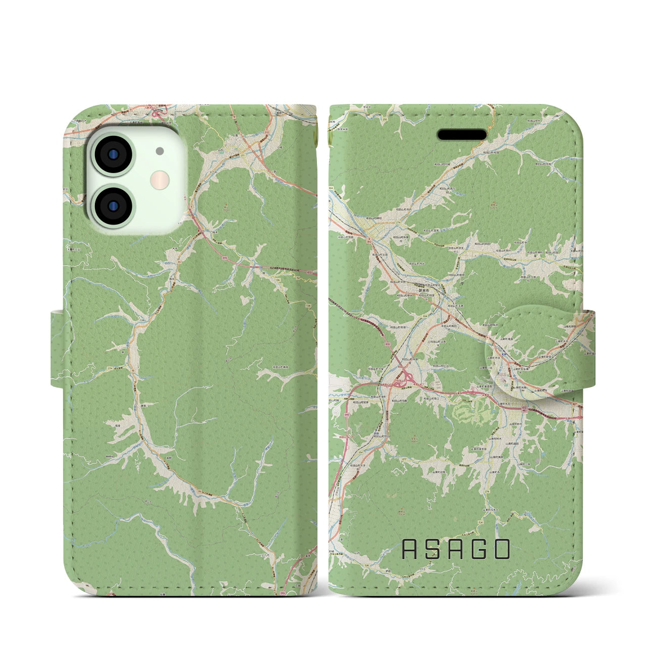 【朝来(兵庫県)】地図柄iPhoneケース(手帳タイプ)ナチュラル・iPhone 12 mini 用