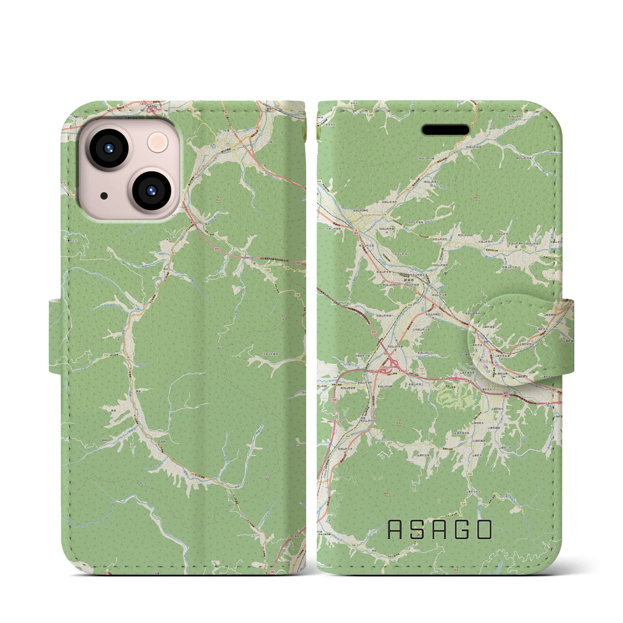 【朝来(兵庫県)】地図柄iPhoneケース(手帳タイプ)ナチュラル・iPhone 13 mini 用