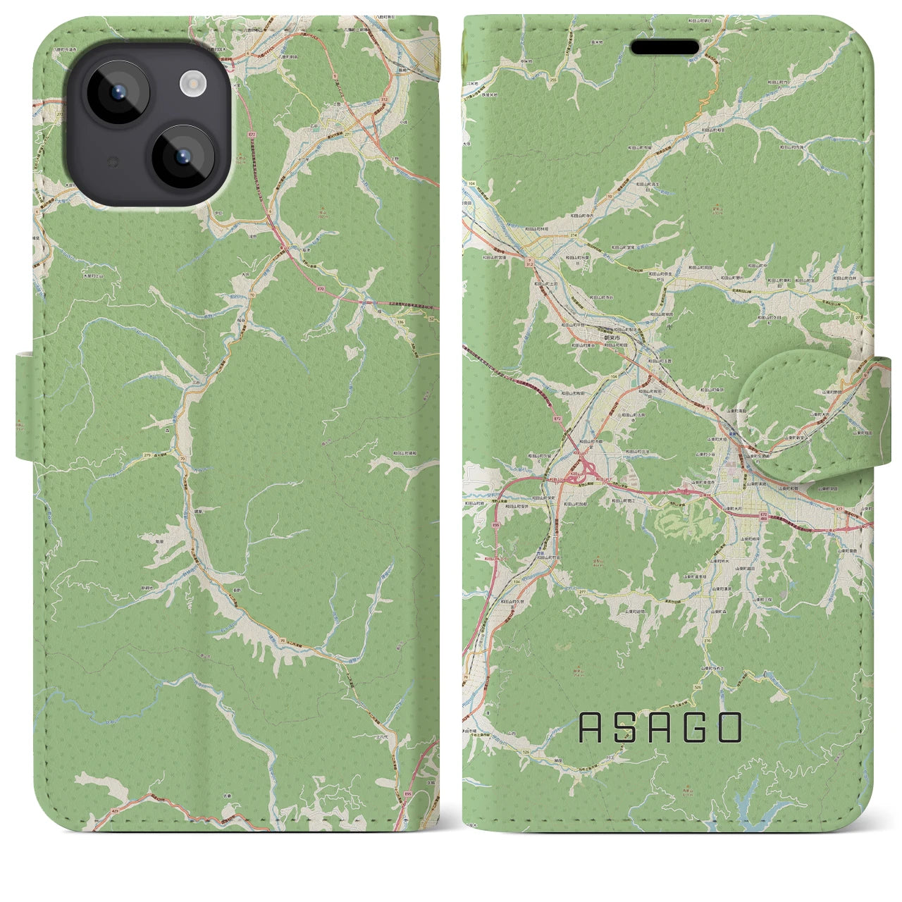 【朝来(兵庫県)】地図柄iPhoneケース(手帳タイプ)ナチュラル・iPhone 14 Plus 用