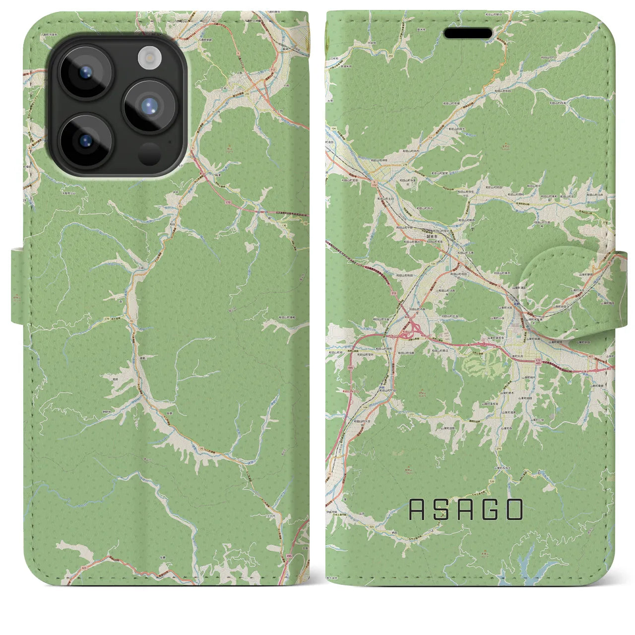 【朝来(兵庫県)】地図柄iPhoneケース(手帳タイプ)ナチュラル・iPhone 15 Pro Max 用