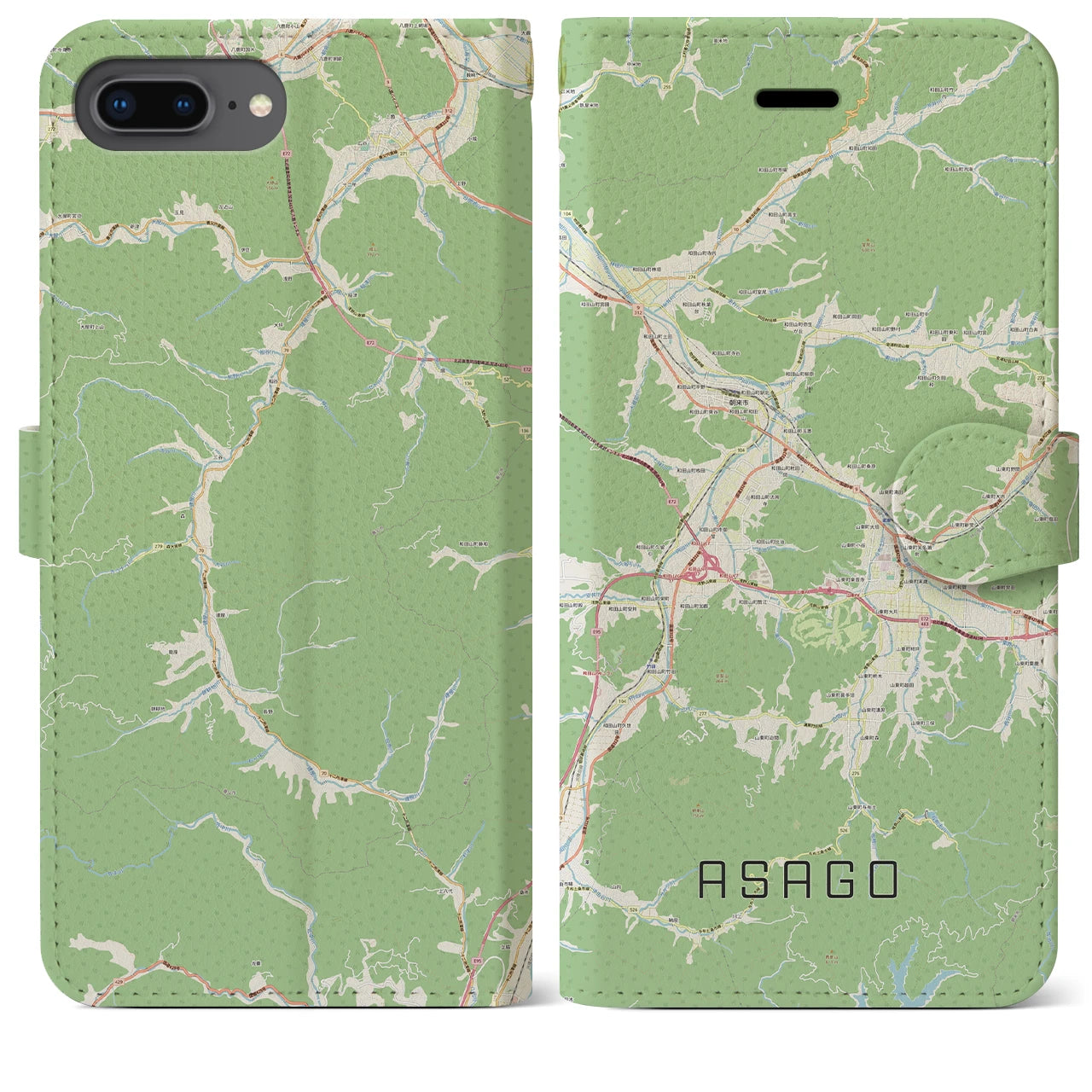 【朝来(兵庫県)】地図柄iPhoneケース(手帳タイプ)ナチュラル・iPhone 8Plus /7Plus / 6sPlus / 6Plus 用