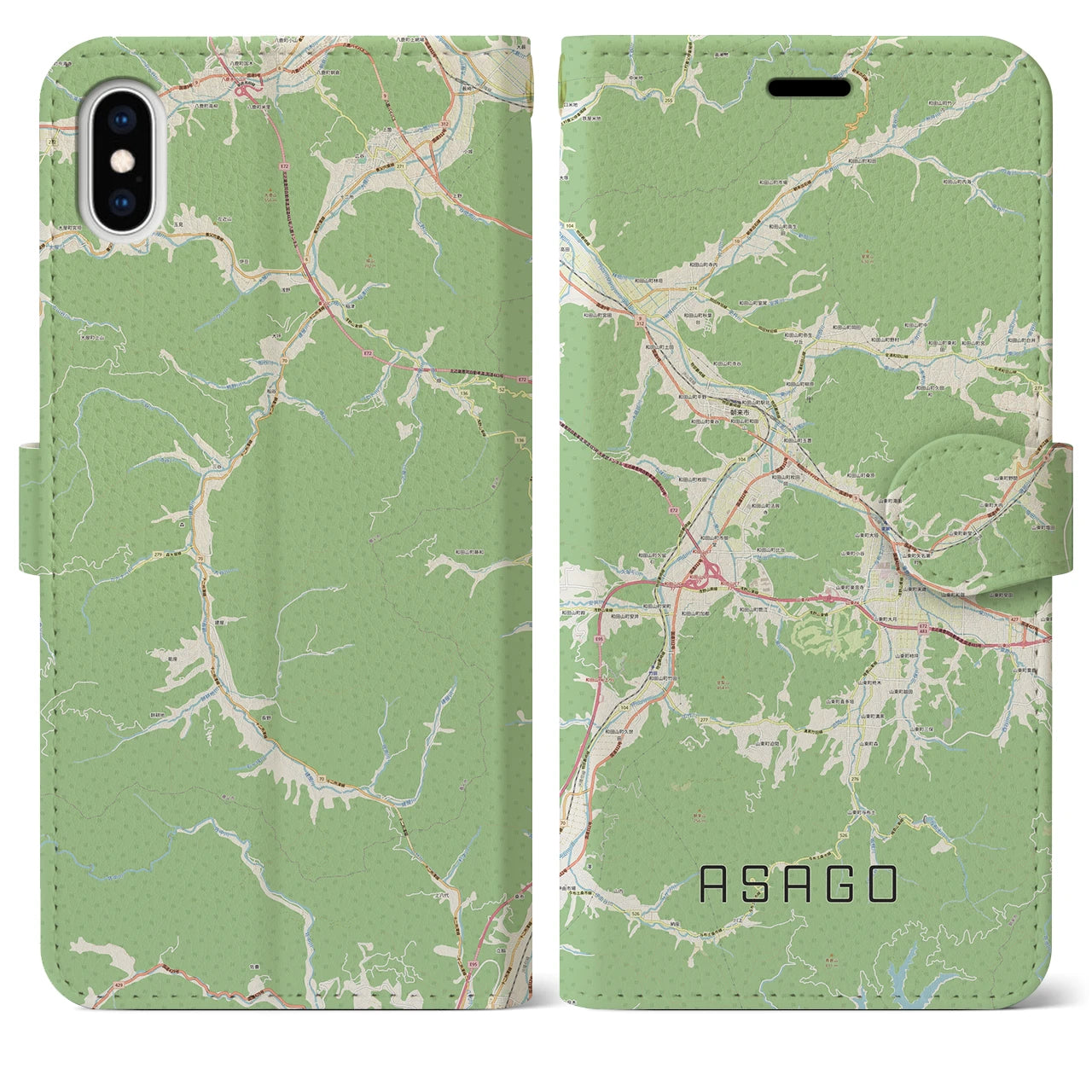 【朝来(兵庫県)】地図柄iPhoneケース(手帳タイプ)ナチュラル・iPhone XS Max 用