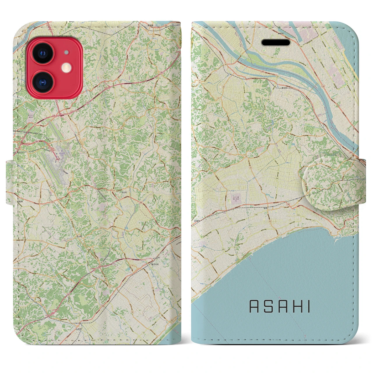 【旭(千葉県)】地図柄iPhoneケース(手帳タイプ)ナチュラル・iPhone 11 用
