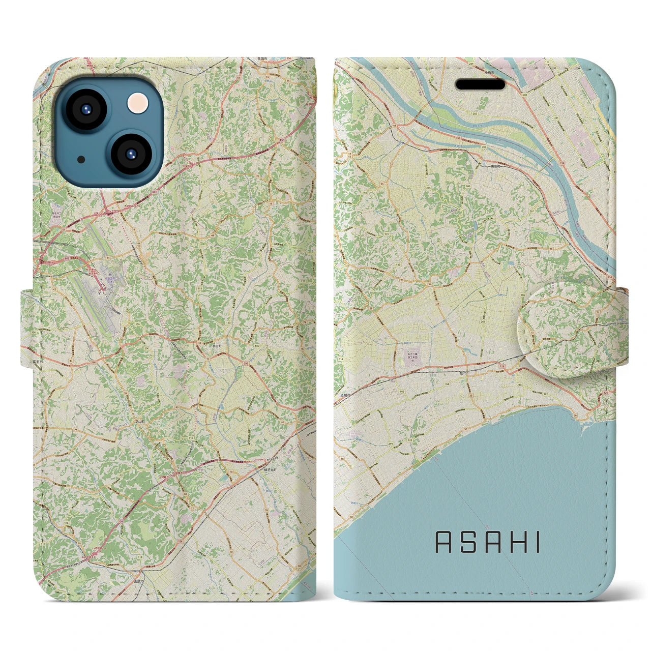 【旭(千葉県)】地図柄iPhoneケース(手帳タイプ)ナチュラル・iPhone 13 用