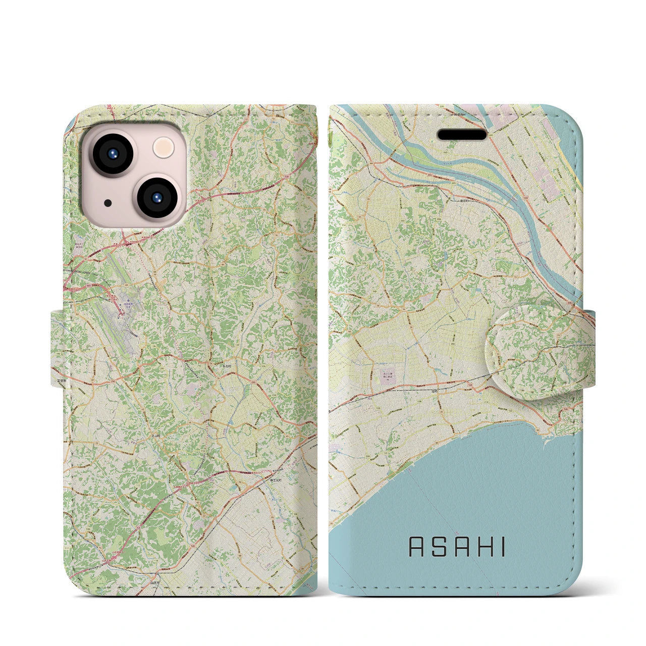 【旭(千葉県)】地図柄iPhoneケース(手帳タイプ)ナチュラル・iPhone 13 mini 用