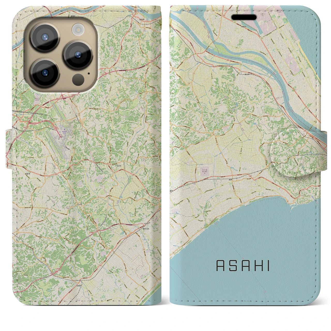 【旭(千葉県)】地図柄iPhoneケース(手帳タイプ)ナチュラル・iPhone 14 Pro Max 用