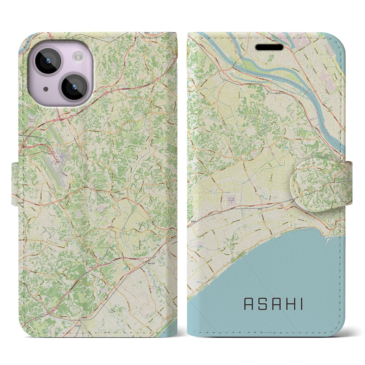 【旭(千葉県)】地図柄iPhoneケース(手帳タイプ)ナチュラル・iPhone 14 用