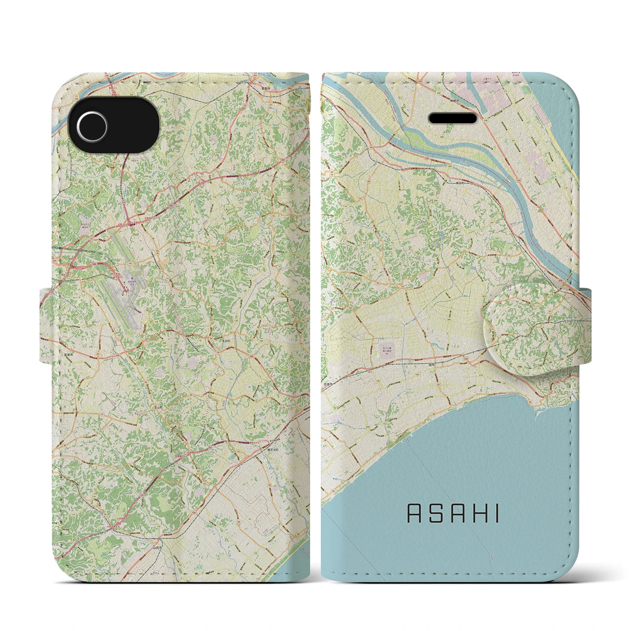 【旭(千葉県)】地図柄iPhoneケース(手帳タイプ)ナチュラル・iPhone SE(第3 / 第2世代) / 8 / 7 / 6s / 6 用