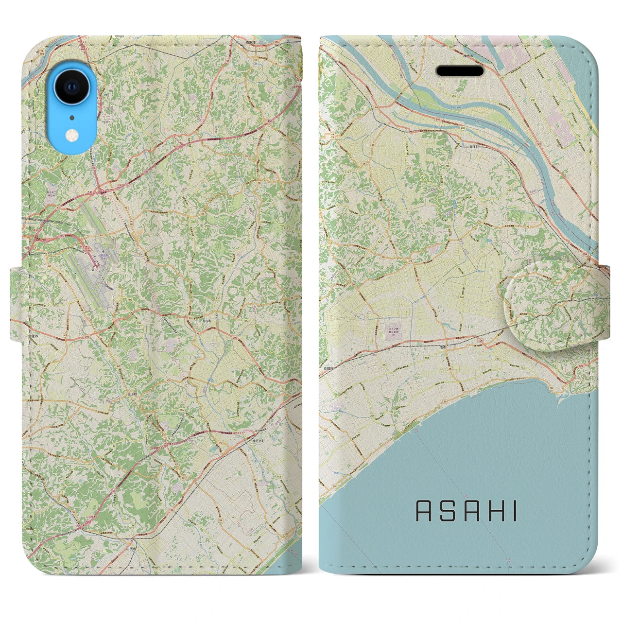 【旭(千葉県)】地図柄iPhoneケース(手帳タイプ)ナチュラル・iPhone XR 用