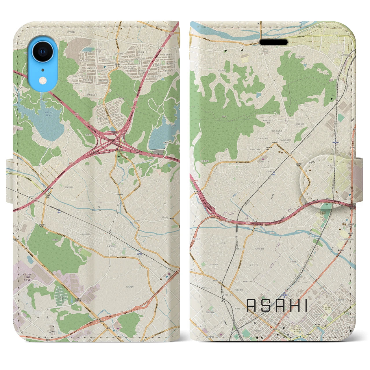 【朝日(三重県)】地図柄iPhoneケース(手帳タイプ)ナチュラル・iPhone XR 用