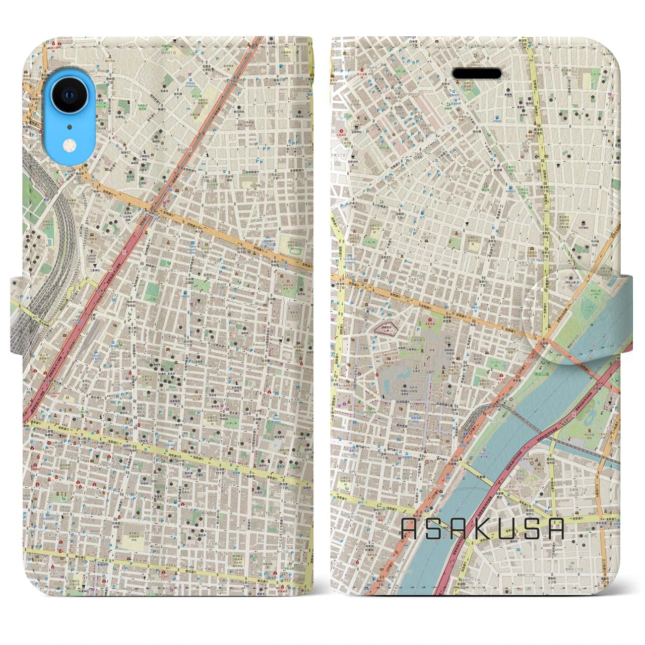 【浅草2(東京都)】地図柄iPhoneケース(手帳タイプ)ナチュラル・iPhone XR 用