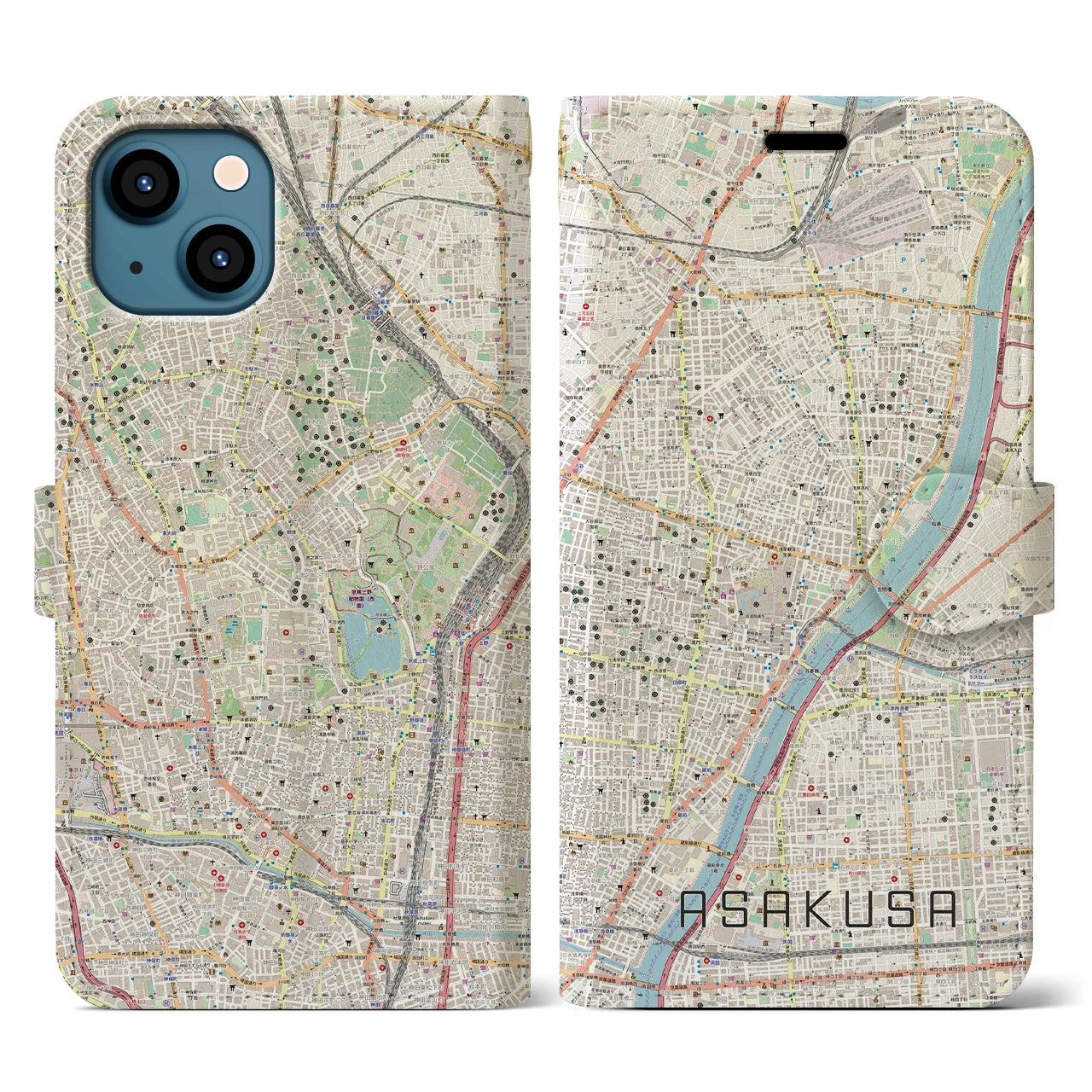 【浅草(東京都)】地図柄iPhoneケース(手帳タイプ)ナチュラル・iPhone 13 用