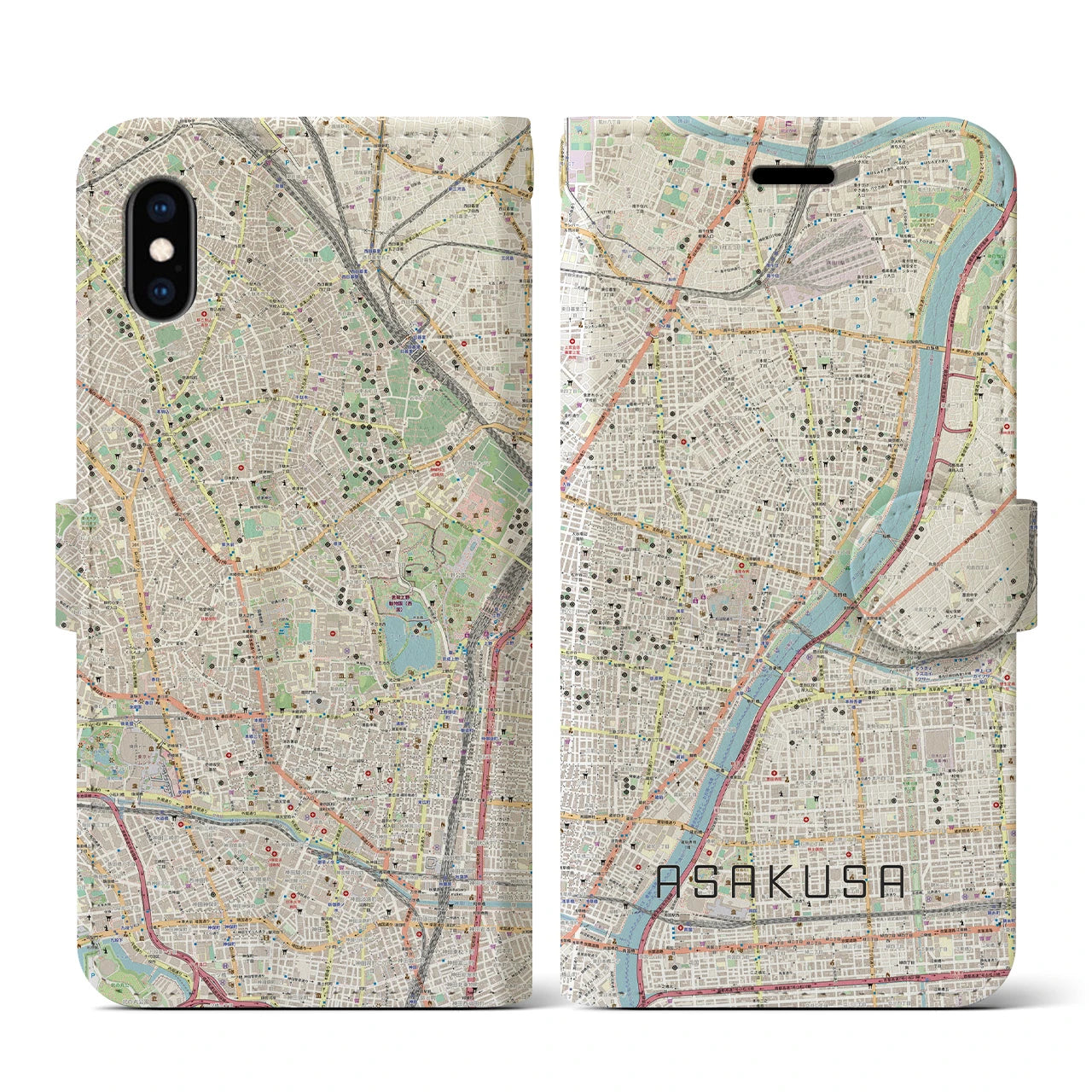 【浅草(東京都)】地図柄iPhoneケース(手帳タイプ)ナチュラル・iPhone XS / X 用