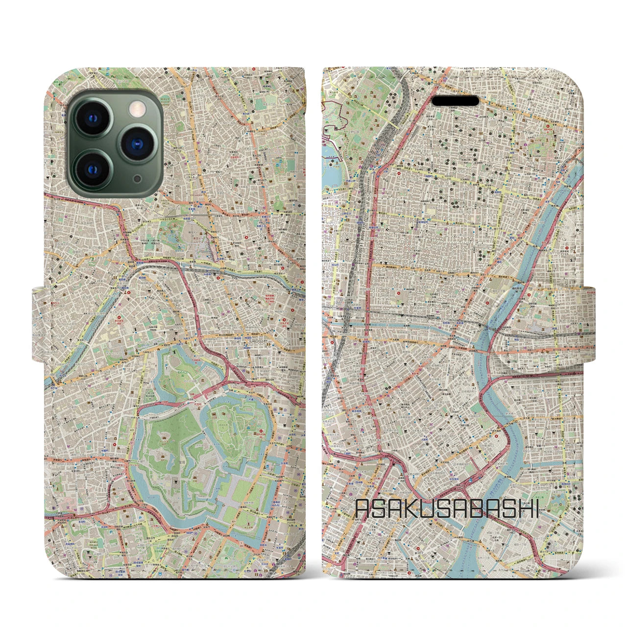 【浅草橋(東京都)】地図柄iPhoneケース(手帳タイプ)ナチュラル・iPhone 11 Pro 用
