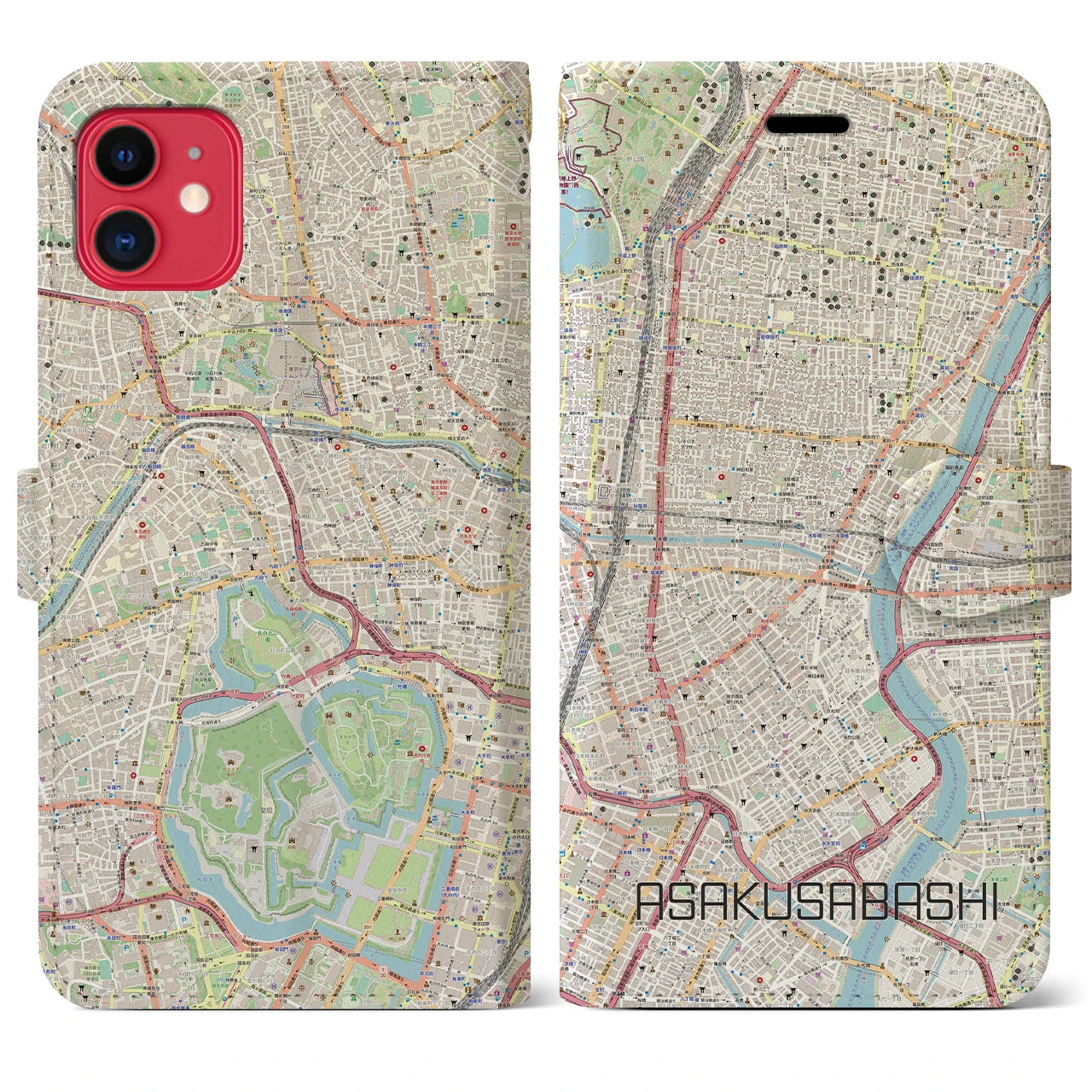 【浅草橋(東京都)】地図柄iPhoneケース(手帳タイプ)ナチュラル・iPhone 11 用