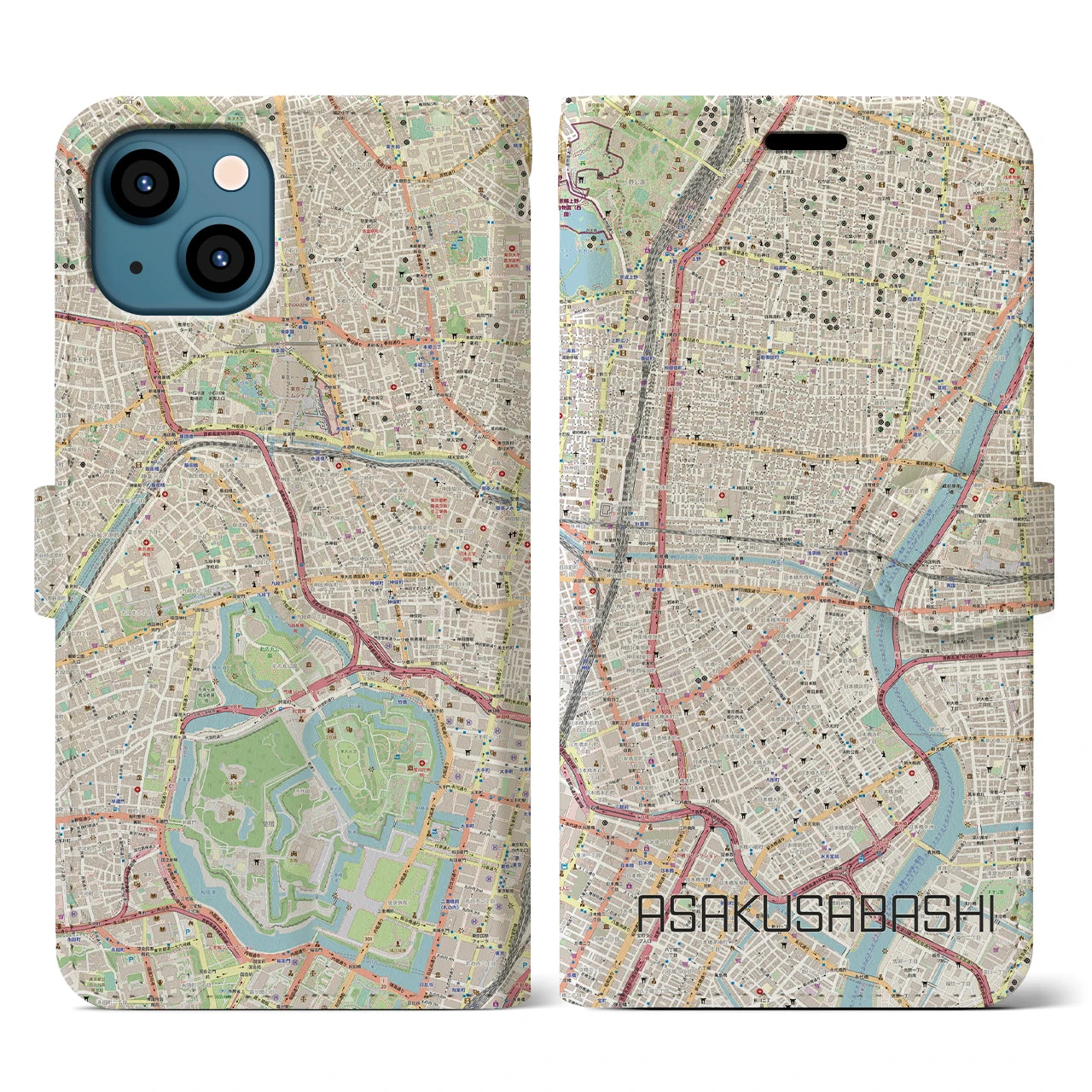 【浅草橋(東京都)】地図柄iPhoneケース(手帳タイプ)ナチュラル・iPhone 13 用
