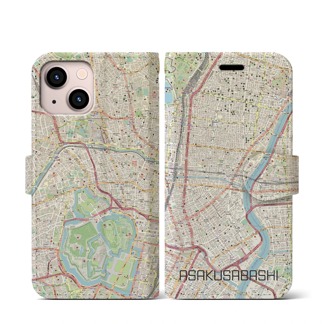 【浅草橋(東京都)】地図柄iPhoneケース(手帳タイプ)ナチュラル・iPhone 13 mini 用
