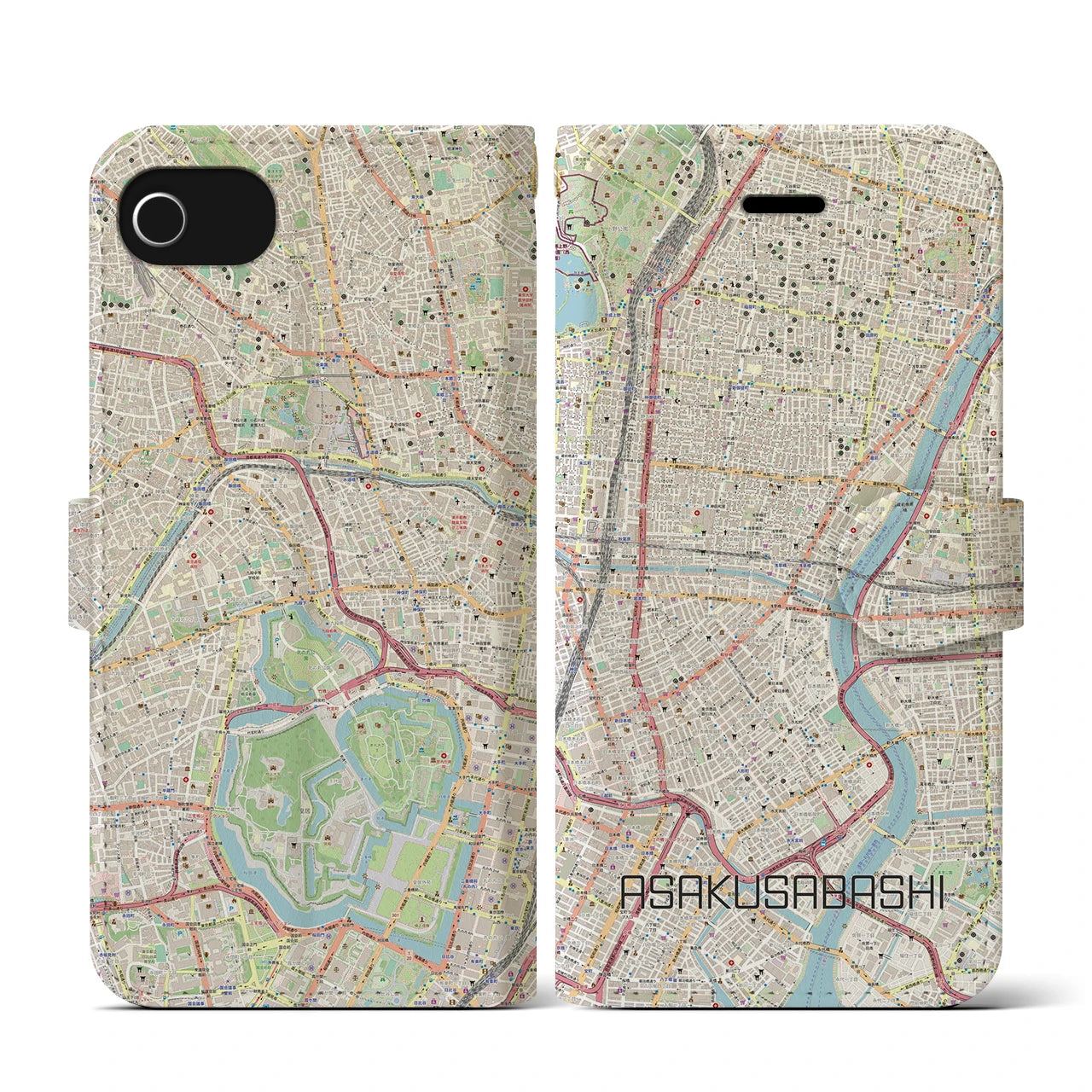 【浅草橋(東京都)】地図柄iPhoneケース(手帳タイプ)ナチュラル・iPhone SE(第3 / 第2世代) / 8 / 7 / 6s / 6 用