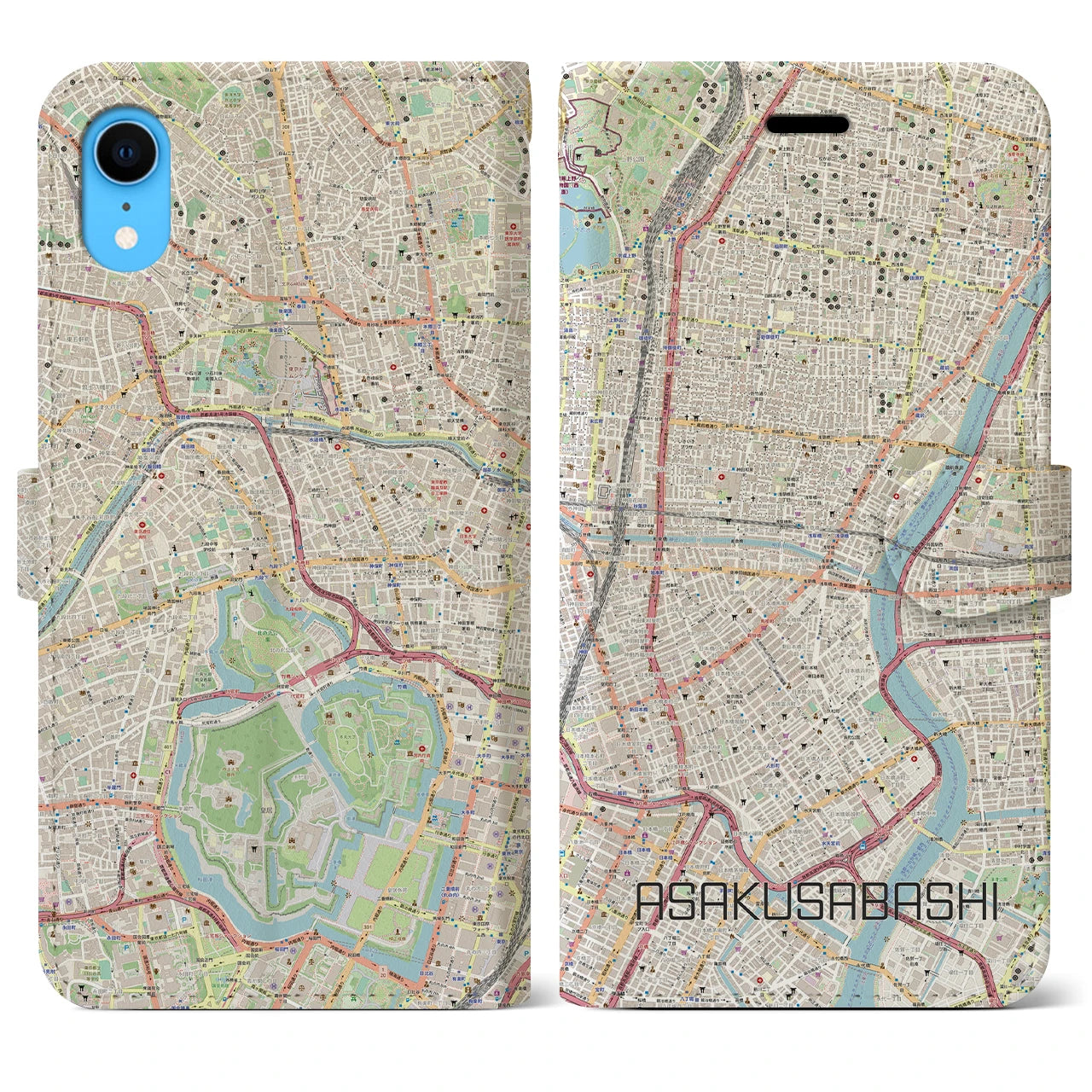 【浅草橋(東京都)】地図柄iPhoneケース(手帳タイプ)ナチュラル・iPhone XR 用