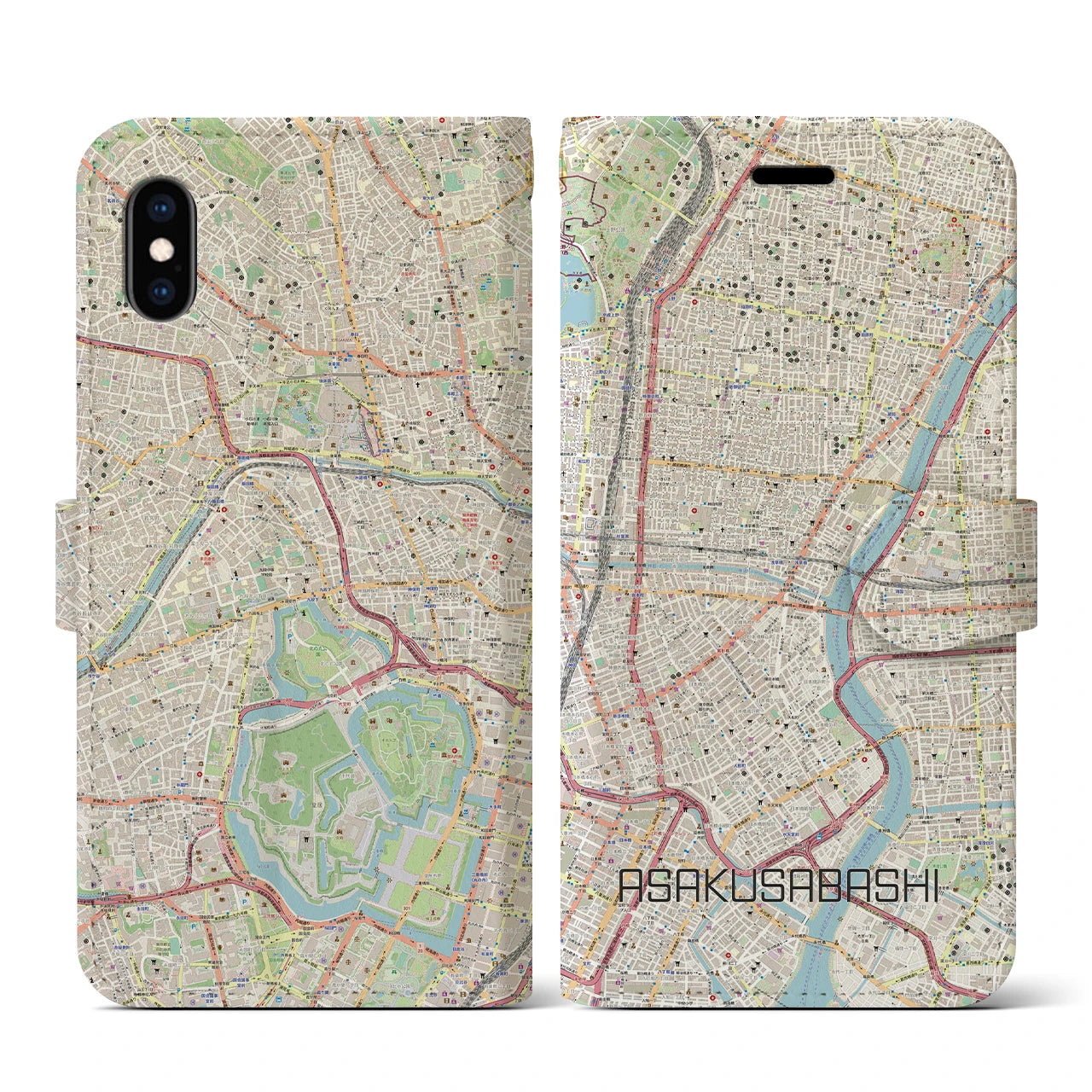 【浅草橋(東京都)】地図柄iPhoneケース(手帳タイプ)ナチュラル・iPhone XS / X 用