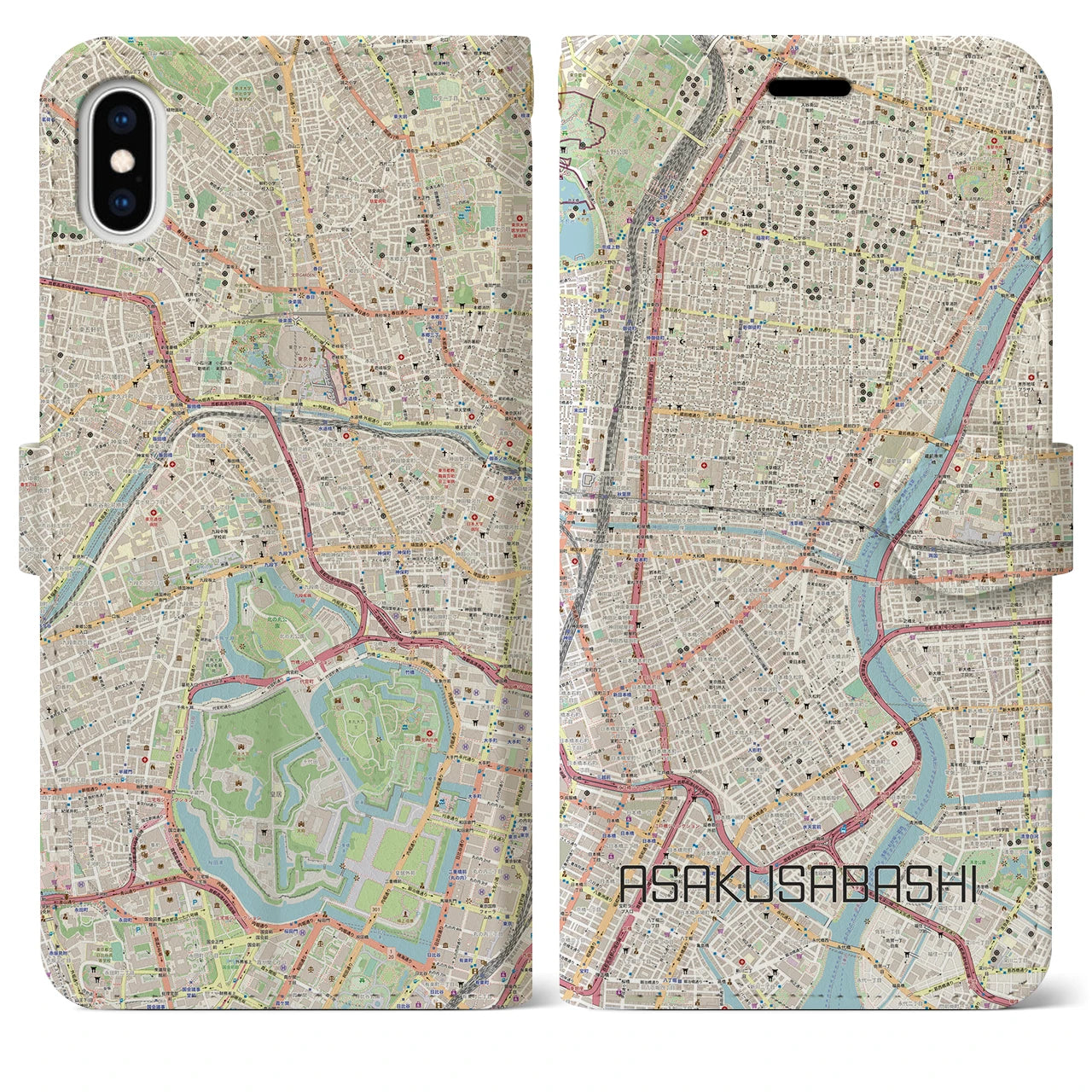【浅草橋(東京都)】地図柄iPhoneケース(手帳タイプ)ナチュラル・iPhone XS Max 用