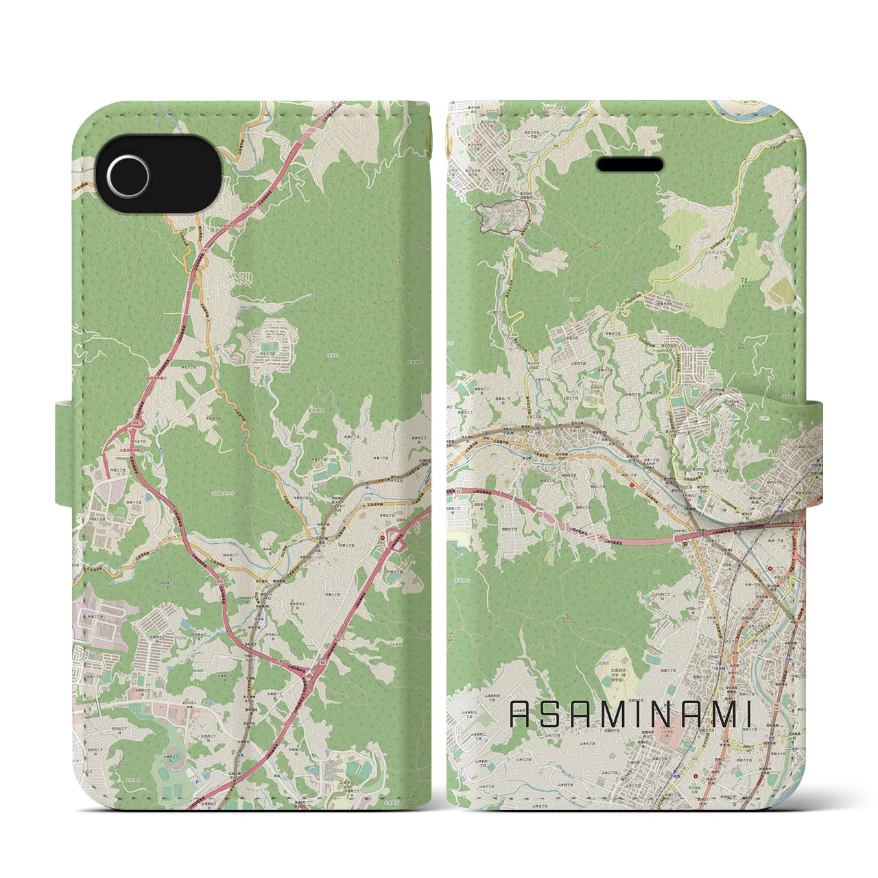 【安佐南(広島県)】地図柄iPhoneケース(手帳タイプ)ナチュラル・iPhone SE(第3 / 第2世代) / 8 / 7 / 6s / 6 用