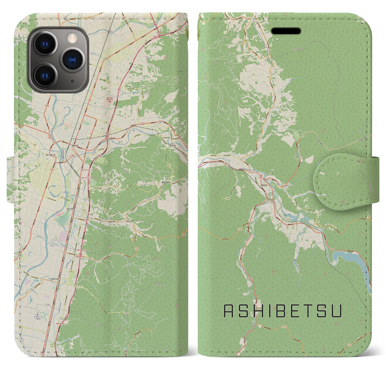 【芦別(北海道)】地図柄iPhoneケース(手帳タイプ)ナチュラル・iPhone 11 Pro Max 用