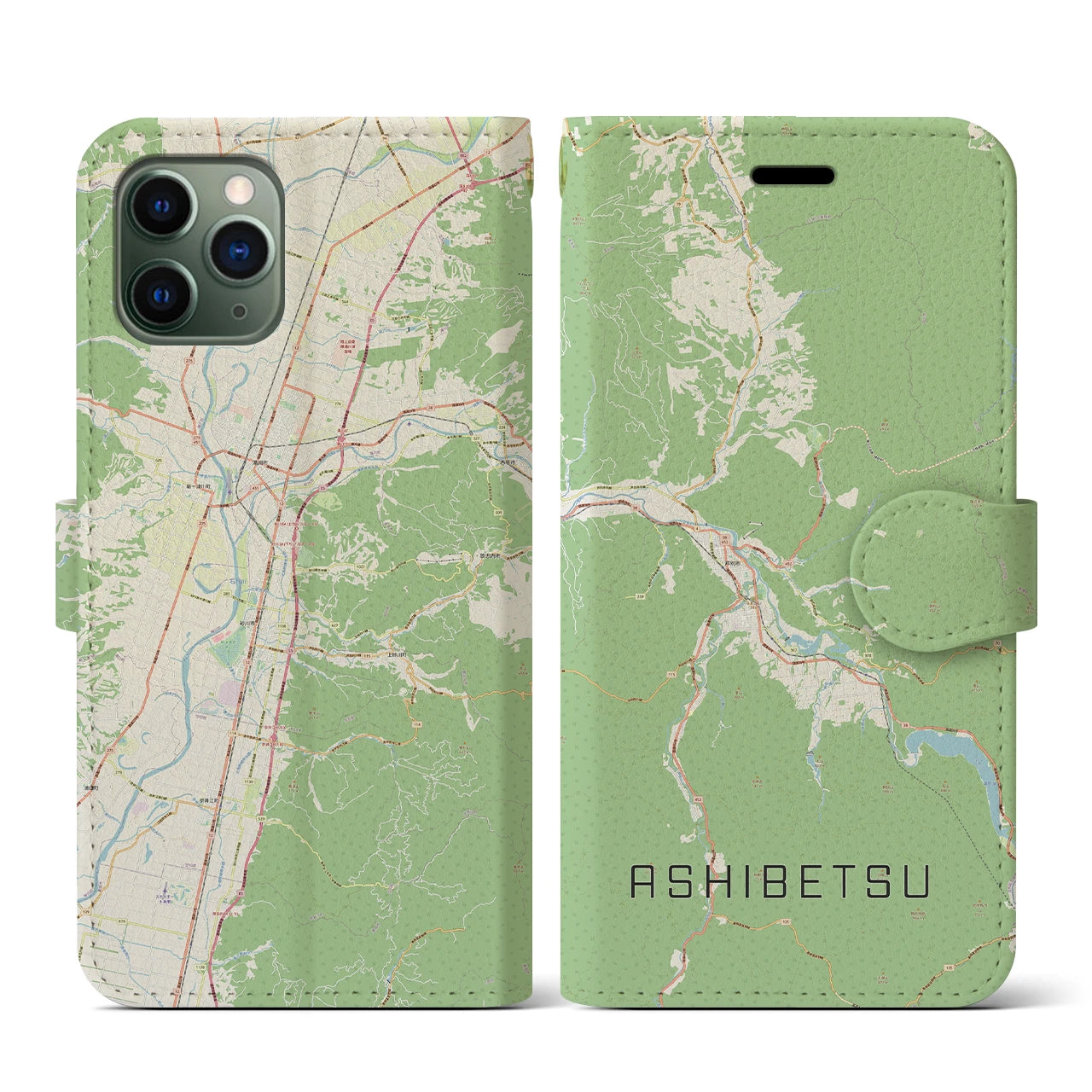 【芦別(北海道)】地図柄iPhoneケース(手帳タイプ)ナチュラル・iPhone 11 Pro 用