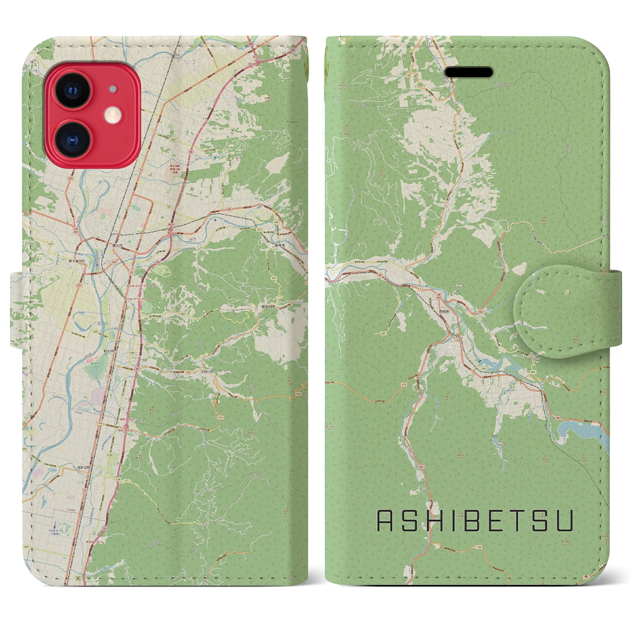 【芦別(北海道)】地図柄iPhoneケース(手帳タイプ)ナチュラル・iPhone 11 用