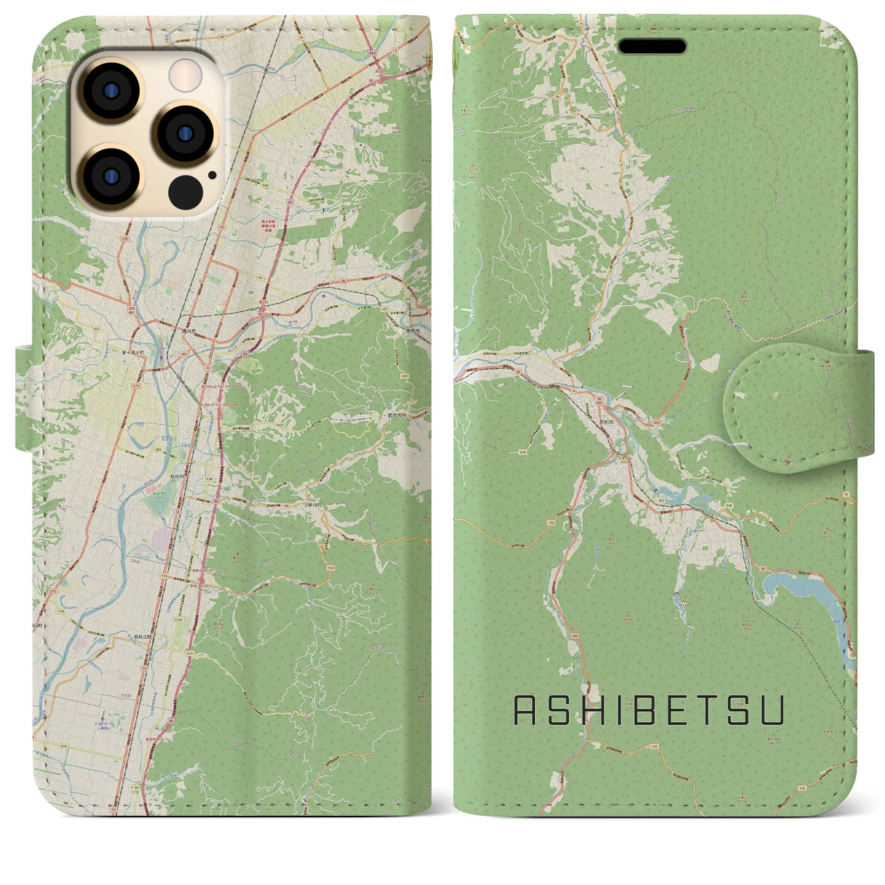 【芦別(北海道)】地図柄iPhoneケース(手帳タイプ)ナチュラル・iPhone 12 Pro Max 用