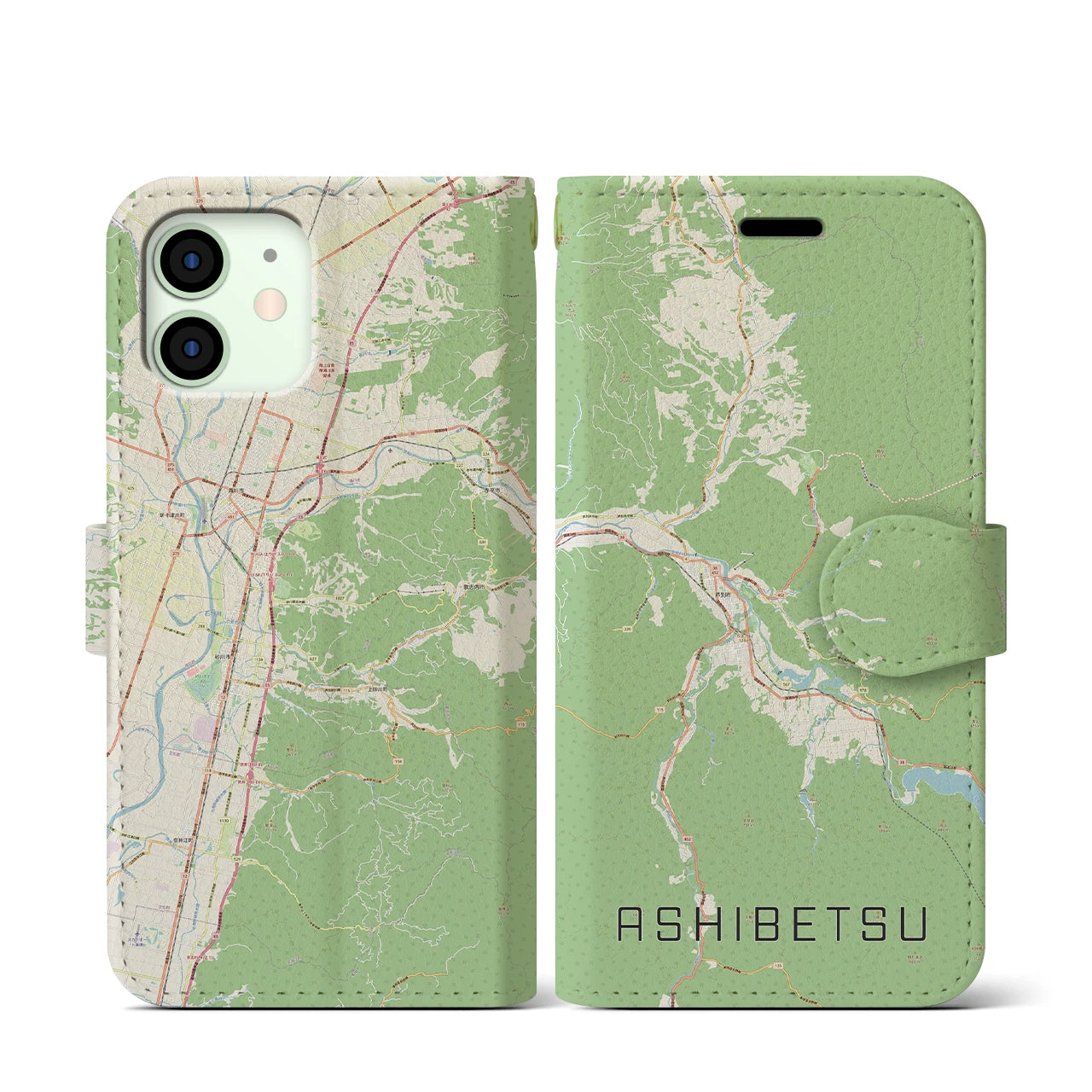 【芦別(北海道)】地図柄iPhoneケース(手帳タイプ)ナチュラル・iPhone 12 mini 用