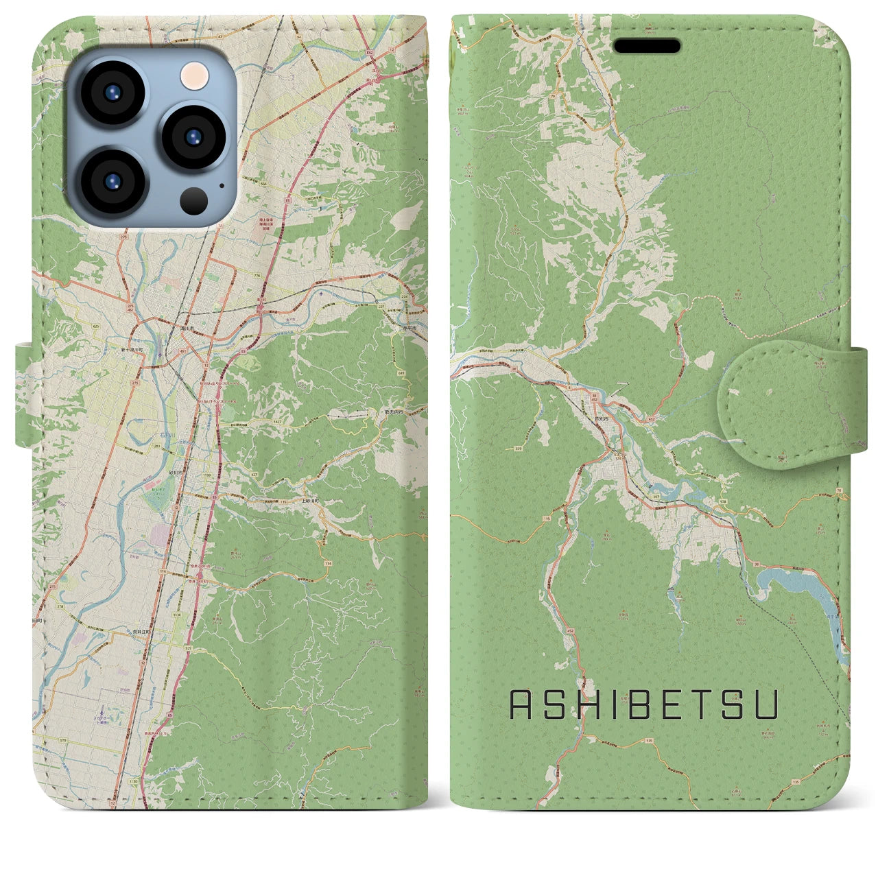 【芦別(北海道)】地図柄iPhoneケース(手帳タイプ)ナチュラル・iPhone 13 Pro Max 用