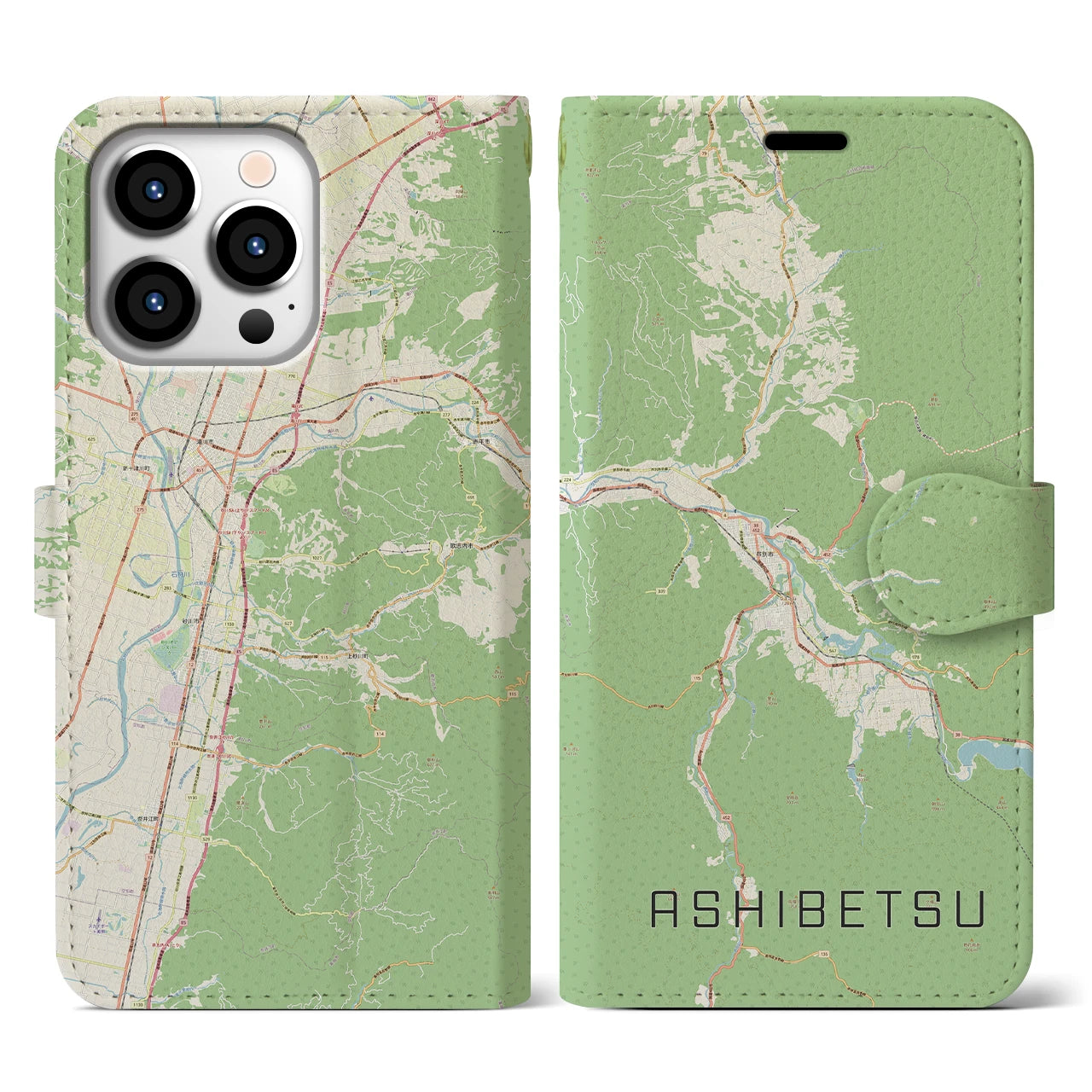 【芦別(北海道)】地図柄iPhoneケース(手帳タイプ)ナチュラル・iPhone 13 Pro 用