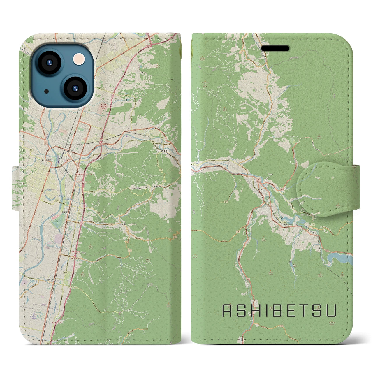 【芦別(北海道)】地図柄iPhoneケース(手帳タイプ)ナチュラル・iPhone 13 用