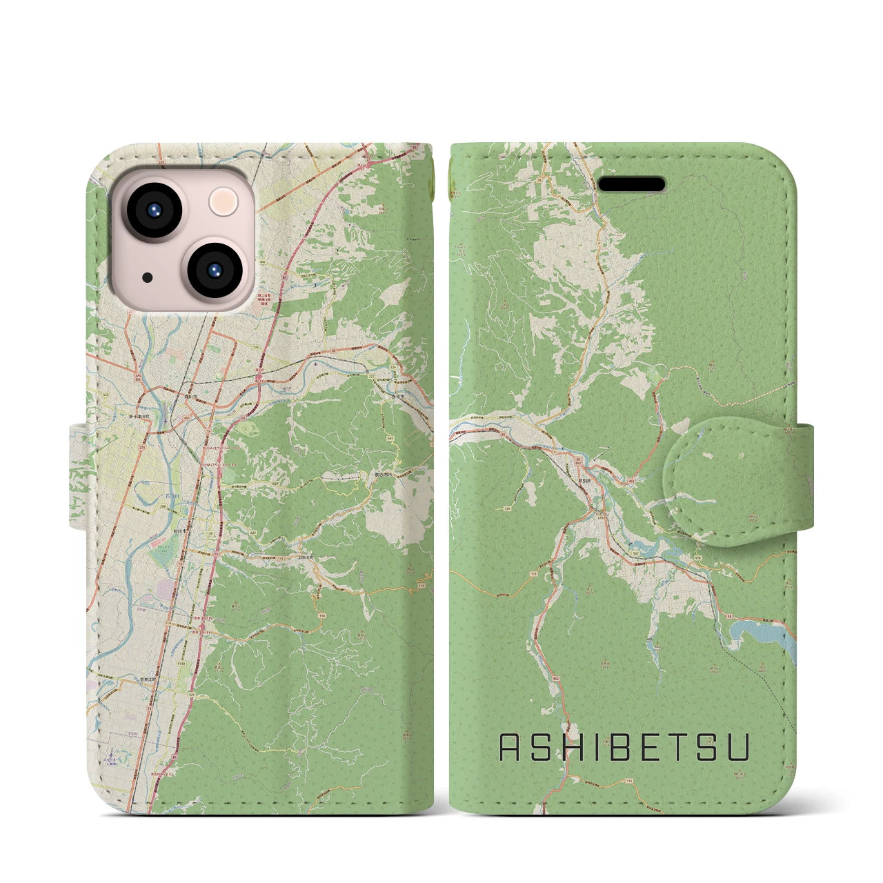 【芦別(北海道)】地図柄iPhoneケース(手帳タイプ)ナチュラル・iPhone 13 mini 用