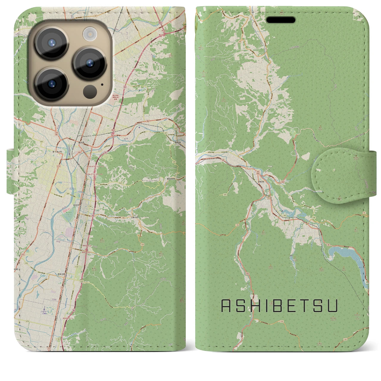 【芦別(北海道)】地図柄iPhoneケース(手帳タイプ)ナチュラル・iPhone 14 Pro Max 用