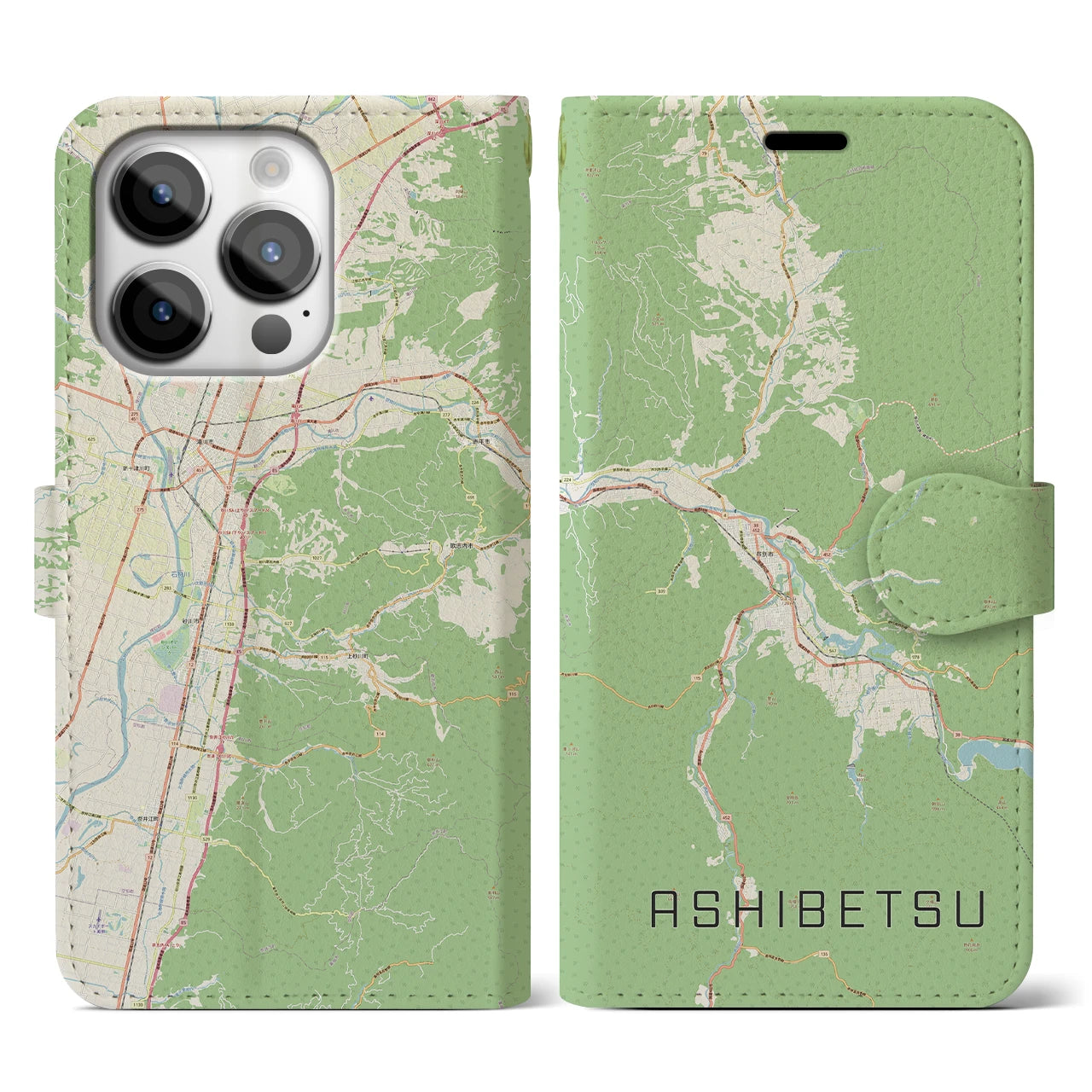 【芦別(北海道)】地図柄iPhoneケース(手帳タイプ)ナチュラル・iPhone 14 Pro 用