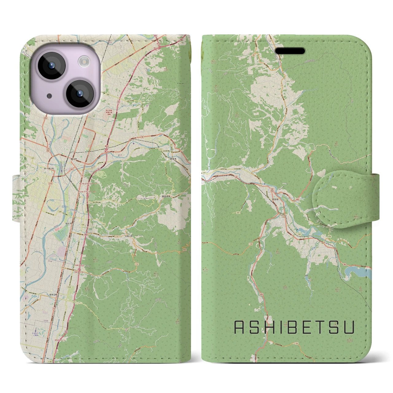【芦別(北海道)】地図柄iPhoneケース(手帳タイプ)ナチュラル・iPhone 14 用