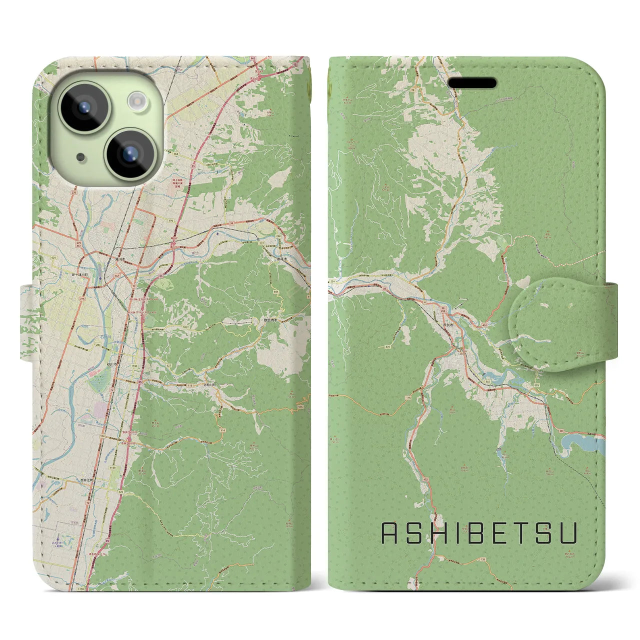 【芦別(北海道)】地図柄iPhoneケース(手帳タイプ)ナチュラル・iPhone 15 用