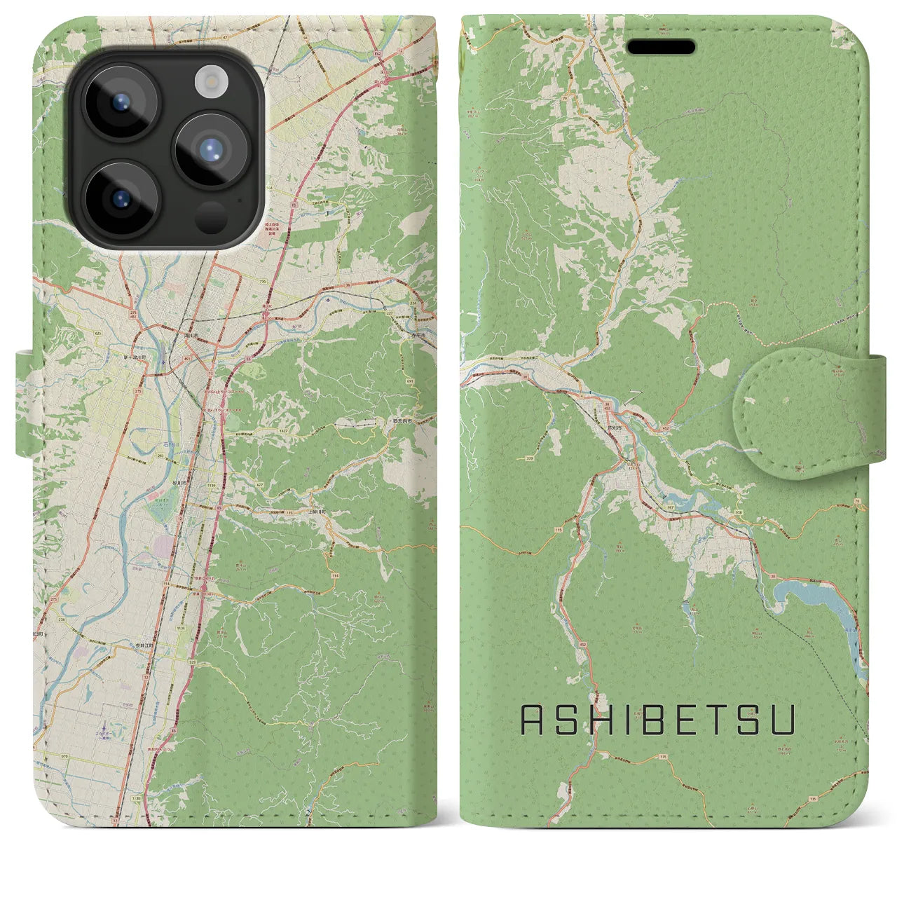 【芦別(北海道)】地図柄iPhoneケース(手帳タイプ)ナチュラル・iPhone 15 Pro Max 用