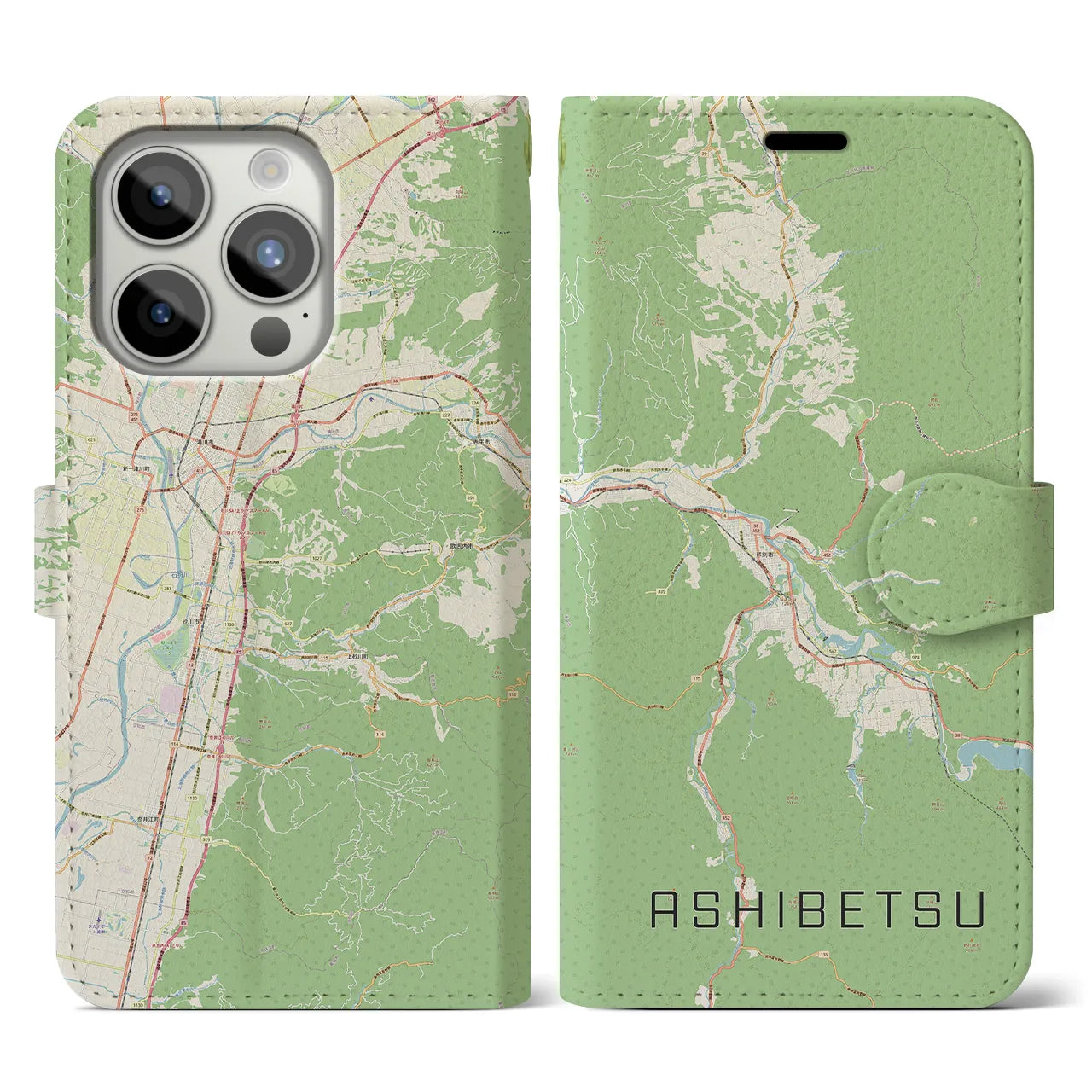 【芦別(北海道)】地図柄iPhoneケース(手帳タイプ)ナチュラル・iPhone 15 Pro 用