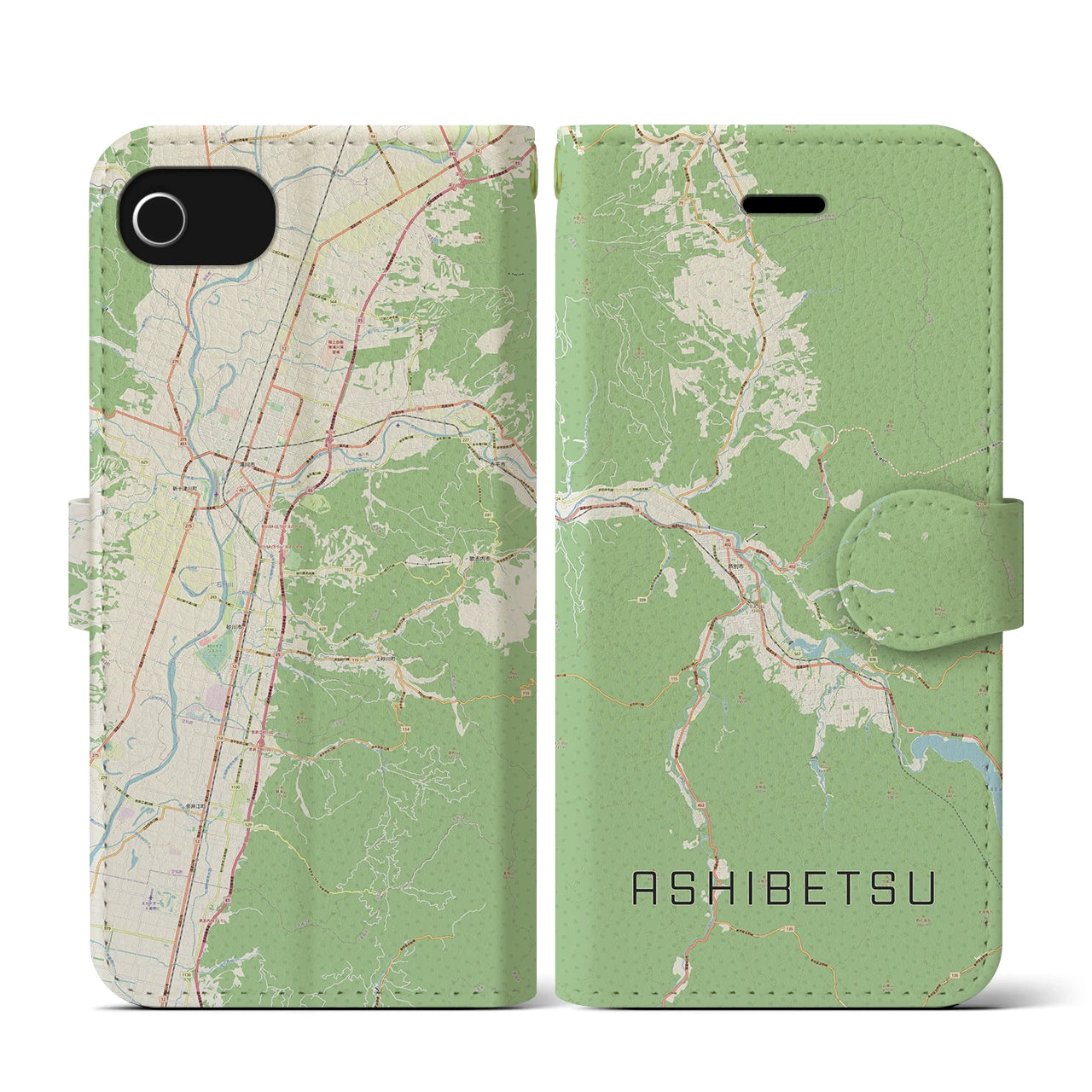 【芦別(北海道)】地図柄iPhoneケース(手帳タイプ)ナチュラル・iPhone SE(第3 / 第2世代) / 8 / 7 / 6s / 6 用