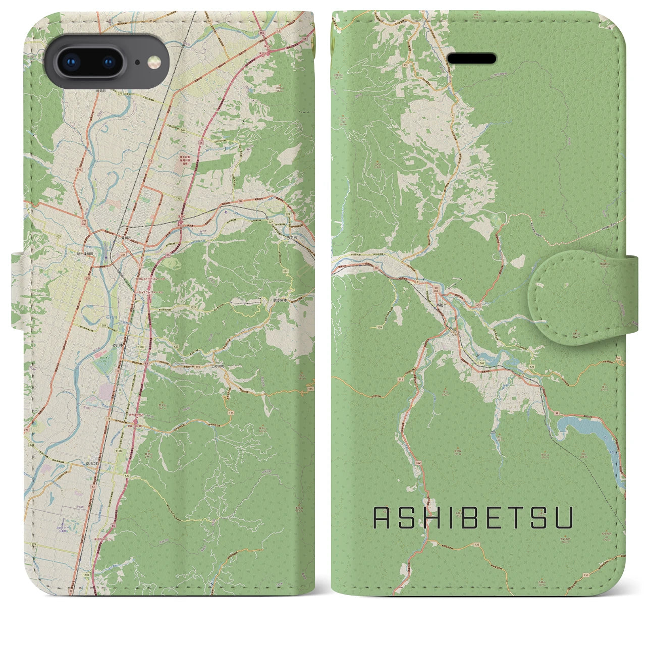 【芦別(北海道)】地図柄iPhoneケース(手帳タイプ)ナチュラル・iPhone 8Plus /7Plus / 6sPlus / 6Plus 用