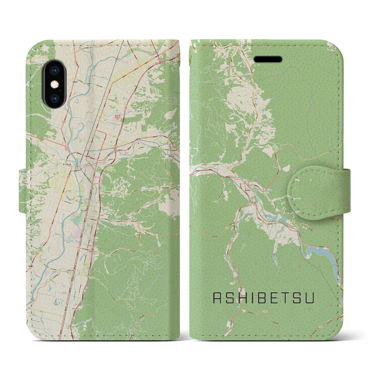 【芦別(北海道)】地図柄iPhoneケース(手帳タイプ)ナチュラル・iPhone XS / X 用