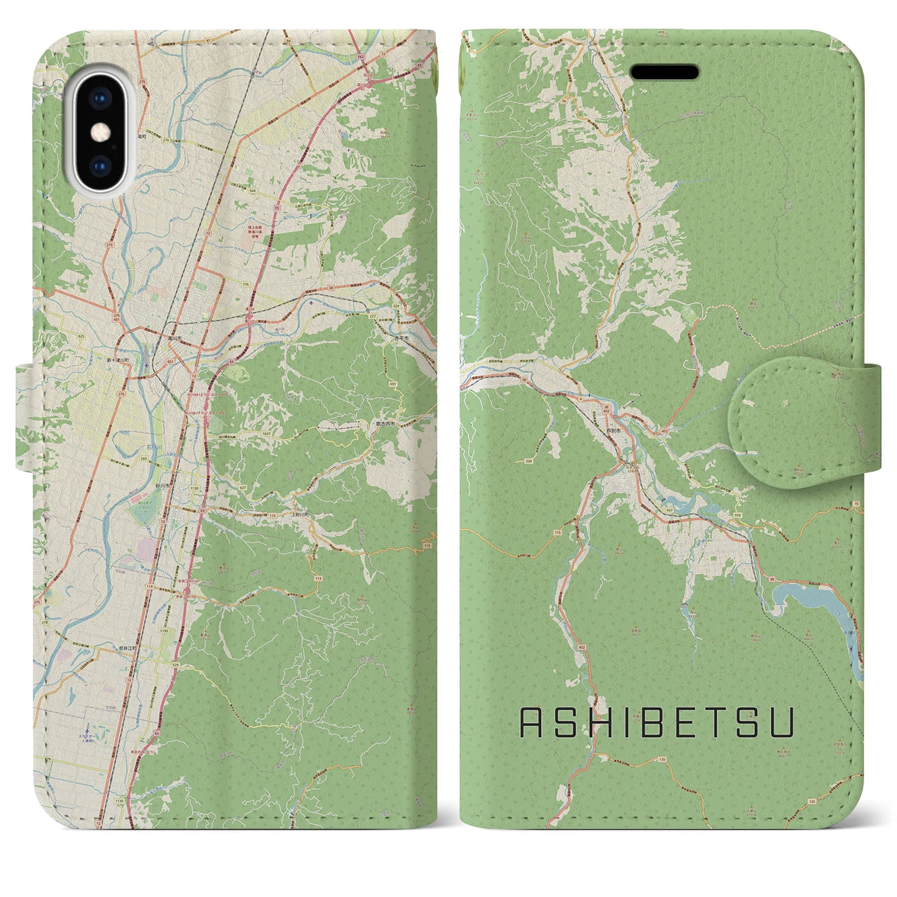 【芦別(北海道)】地図柄iPhoneケース(手帳タイプ)ナチュラル・iPhone XS Max 用