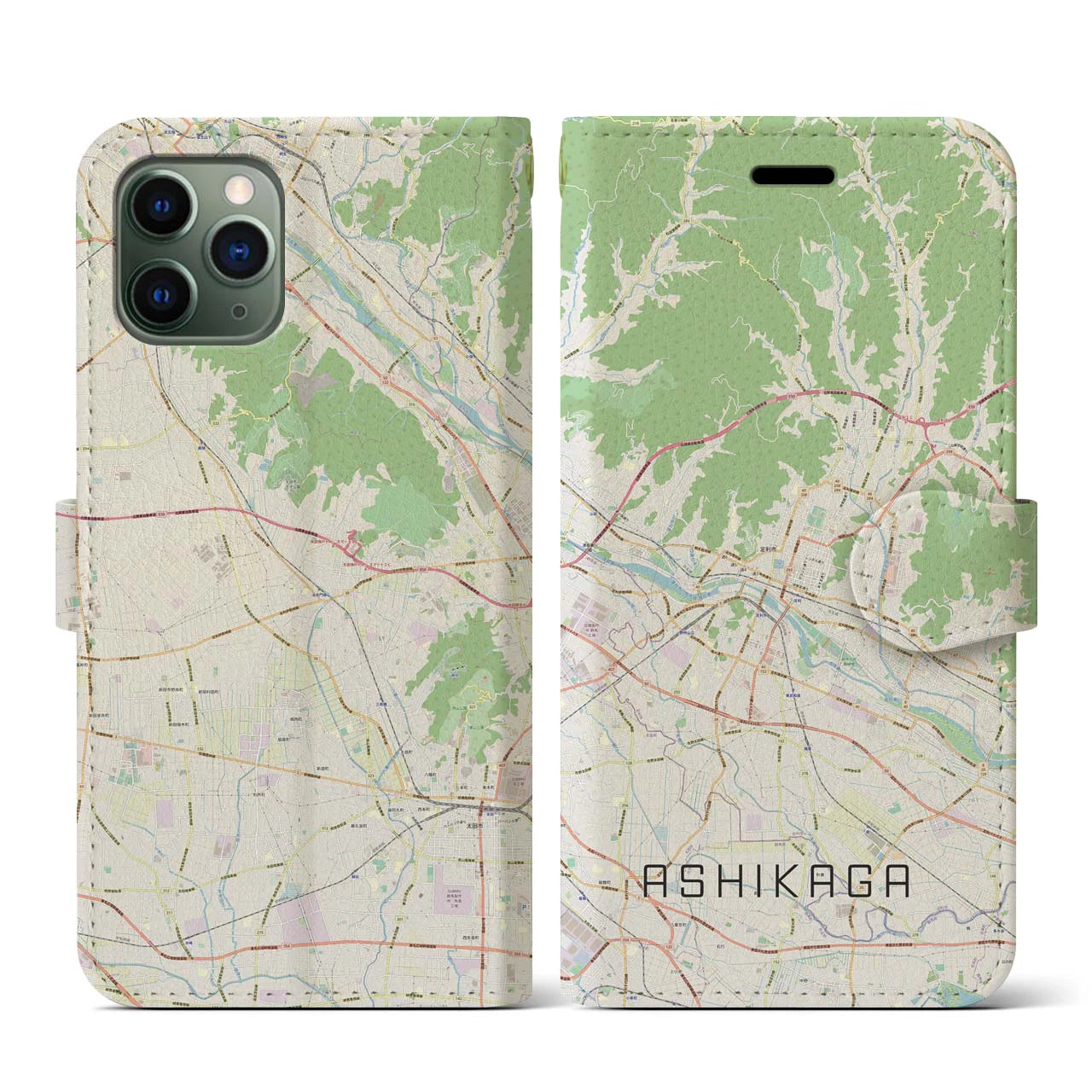 【足利(栃木県)】地図柄iPhoneケース(手帳タイプ)ナチュラル・iPhone 11 Pro 用