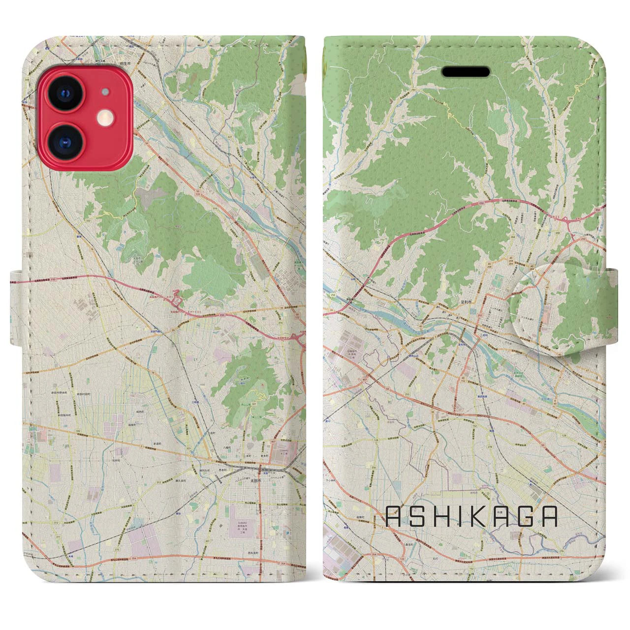 【足利(栃木県)】地図柄iPhoneケース(手帳タイプ)ナチュラル・iPhone 11 用